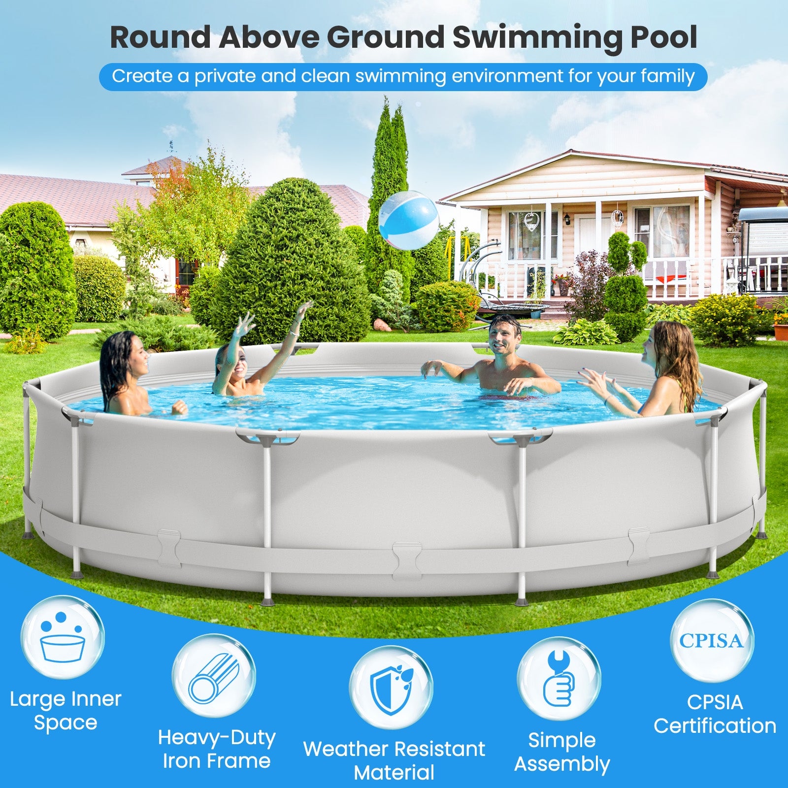 Round Above Ground Swimming Pool With Pool Cover, Gray Swimming Pools at Gallery Canada