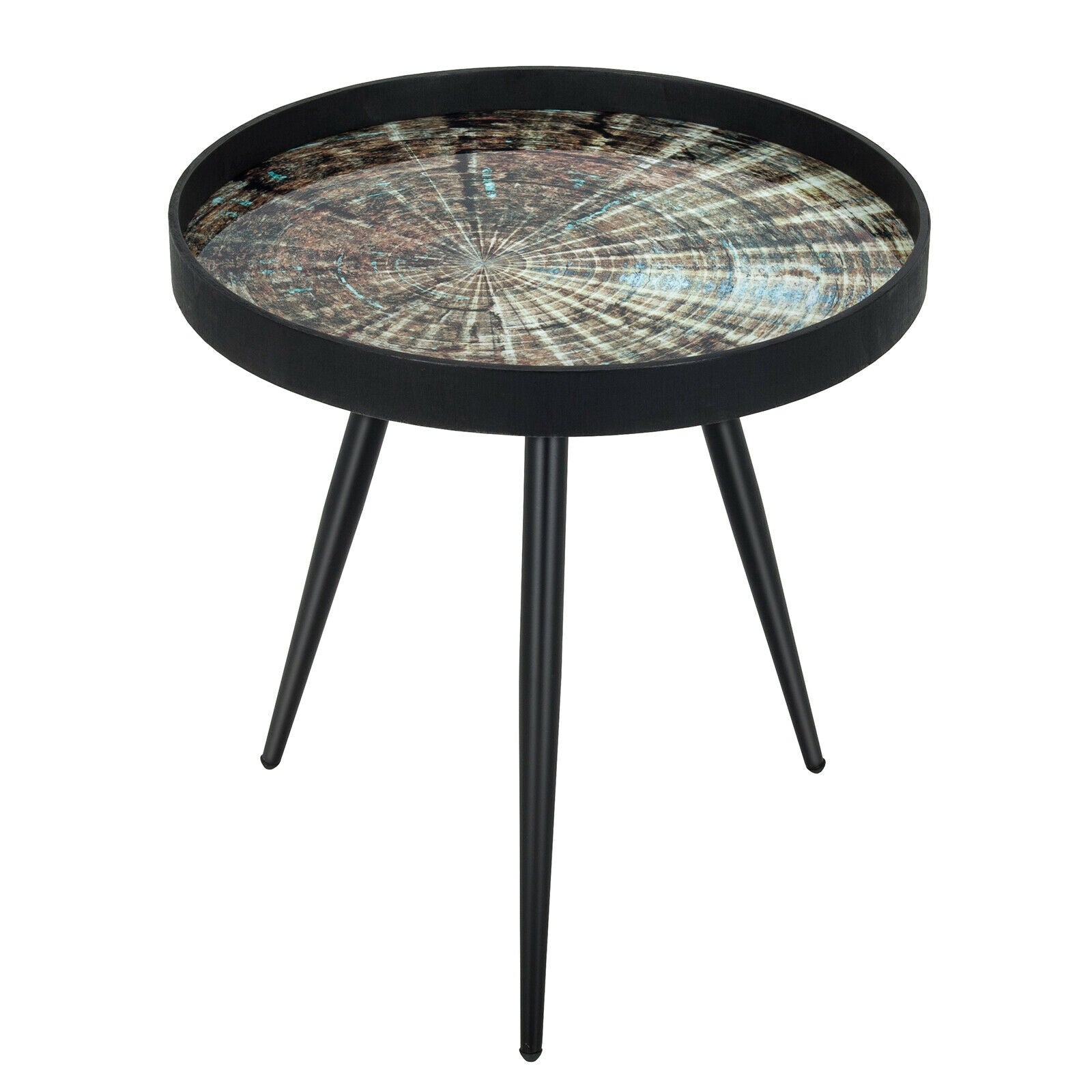 Modern Round End Table with Wooden Tray Top for Living Room Bedroom, Black End & Side Tables Black at Gallery Canada