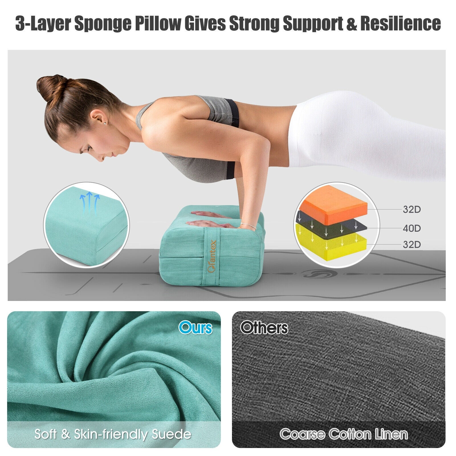Yoga Bolster Pillow with Washable Cover and Carry Handle, Green Yoga Accessories at Gallery Canada