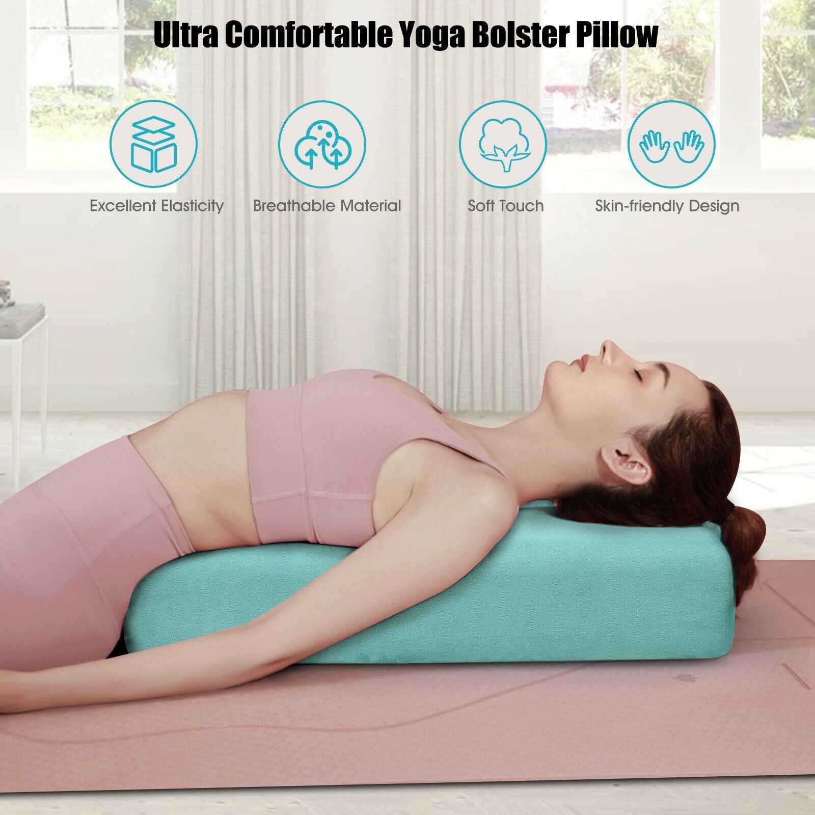 Yoga Bolster Pillow with Washable Cover and Carry Handle, Green Yoga Accessories at Gallery Canada
