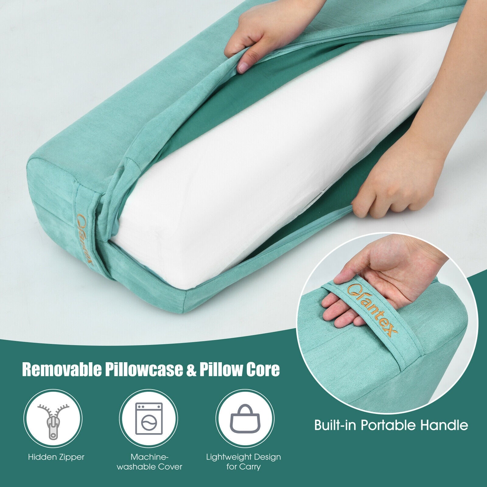 Yoga Bolster Pillow with Washable Cover and Carry Handle, Green Yoga Accessories at Gallery Canada