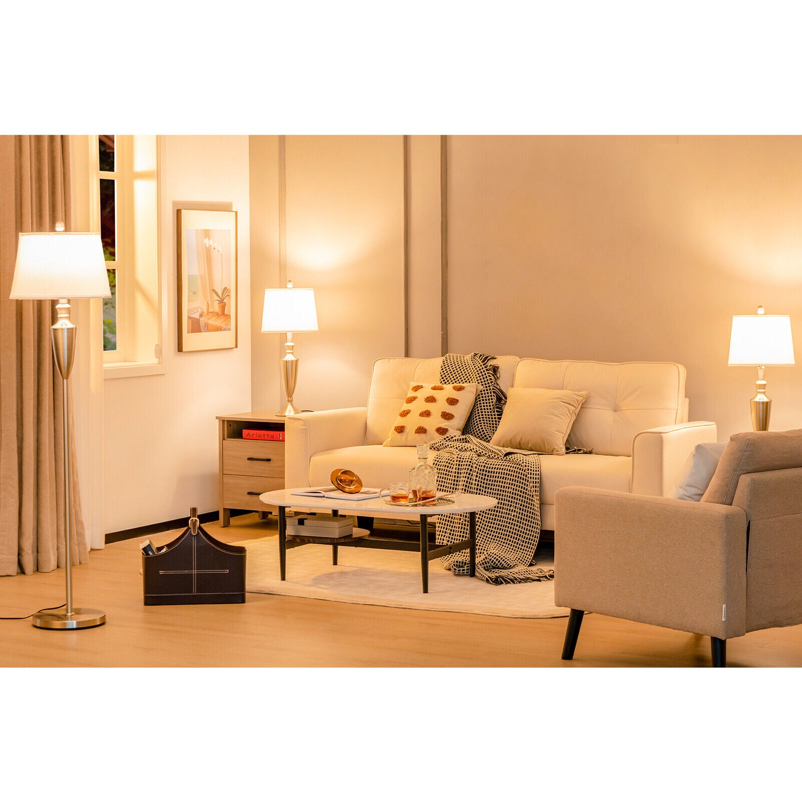 3 Piece Lamp with Set Modern Floor Lamp and 2 Table Lamps, Silver Table & Floor Lamps at Gallery Canada
