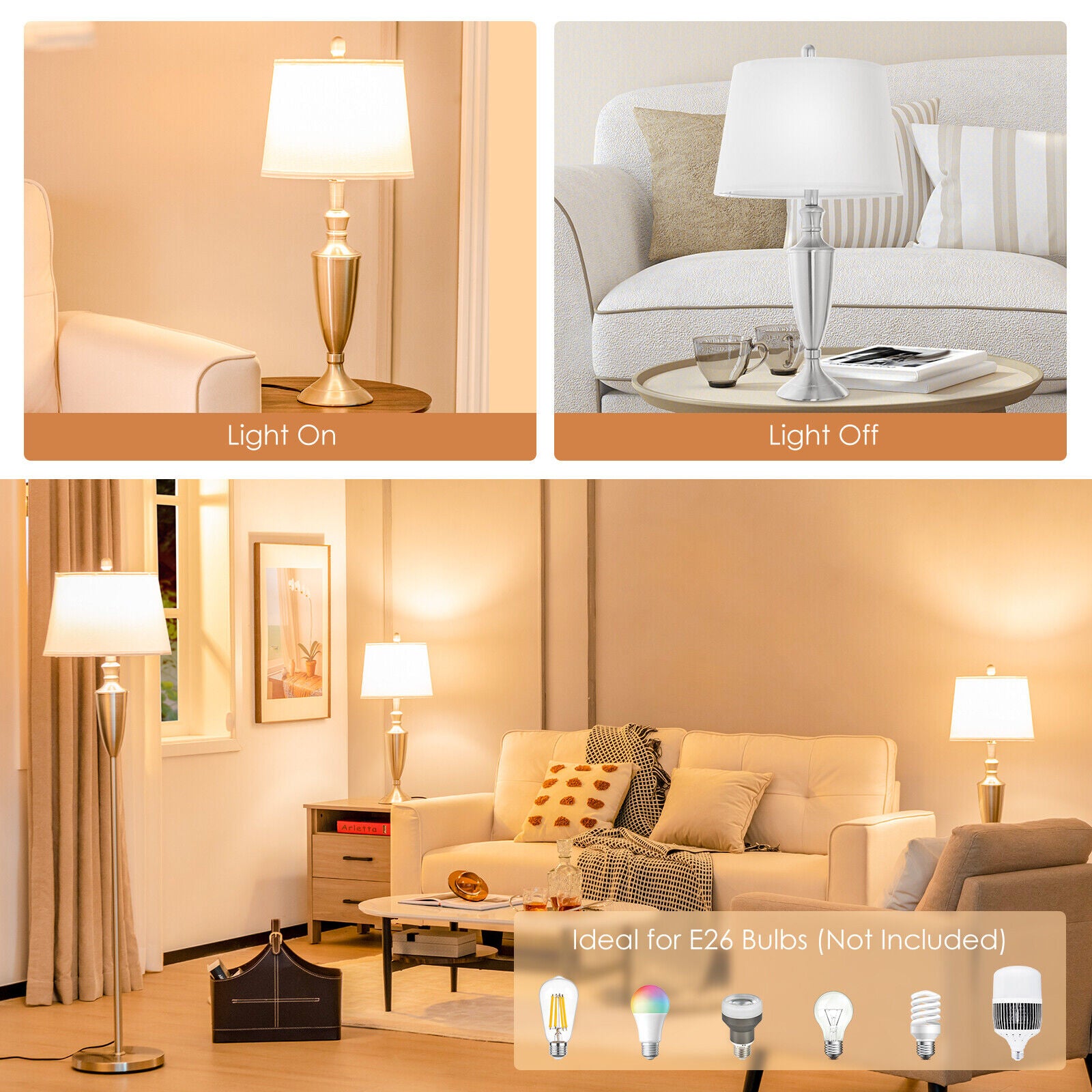 3 Piece Lamp with Set Modern Floor Lamp and 2 Table Lamps, Silver Table & Floor Lamps at Gallery Canada