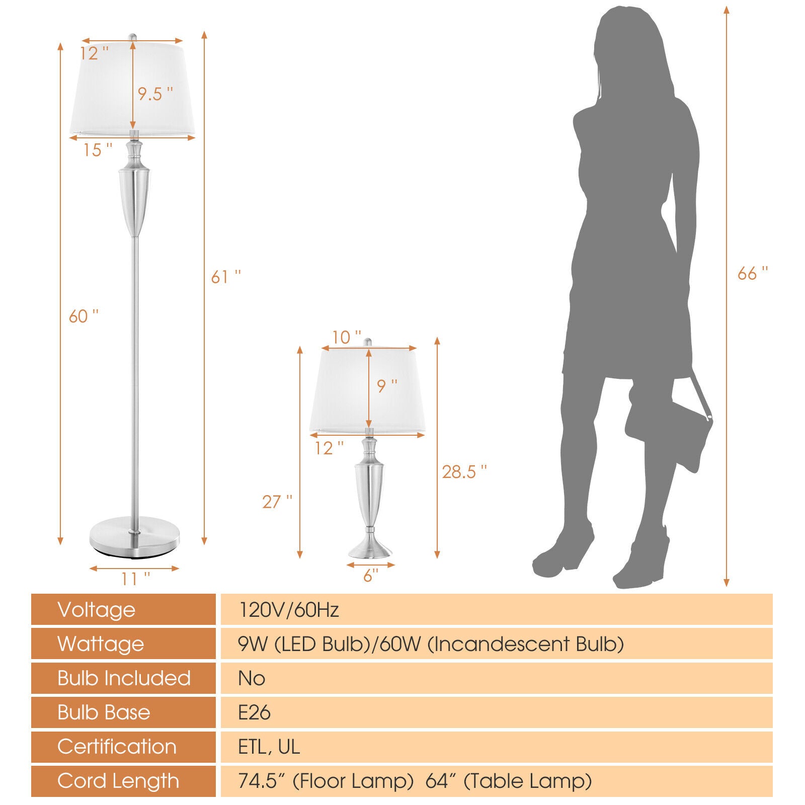 3 Piece Lamp with Set Modern Floor Lamp and 2 Table Lamps, Silver Table & Floor Lamps at Gallery Canada