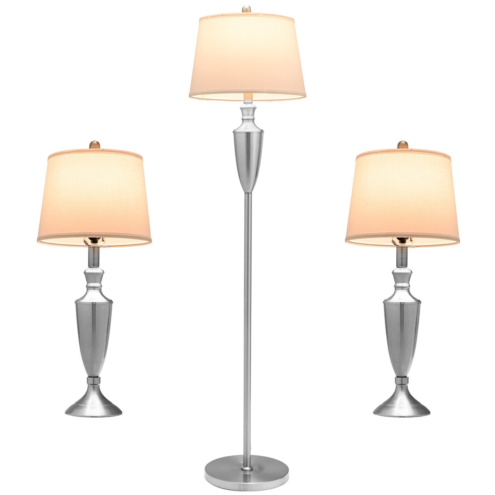 3 Piece Lamp with Set Modern Floor Lamp and 2 Table Lamps, Silver Table & Floor Lamps Silver at Gallery Canada