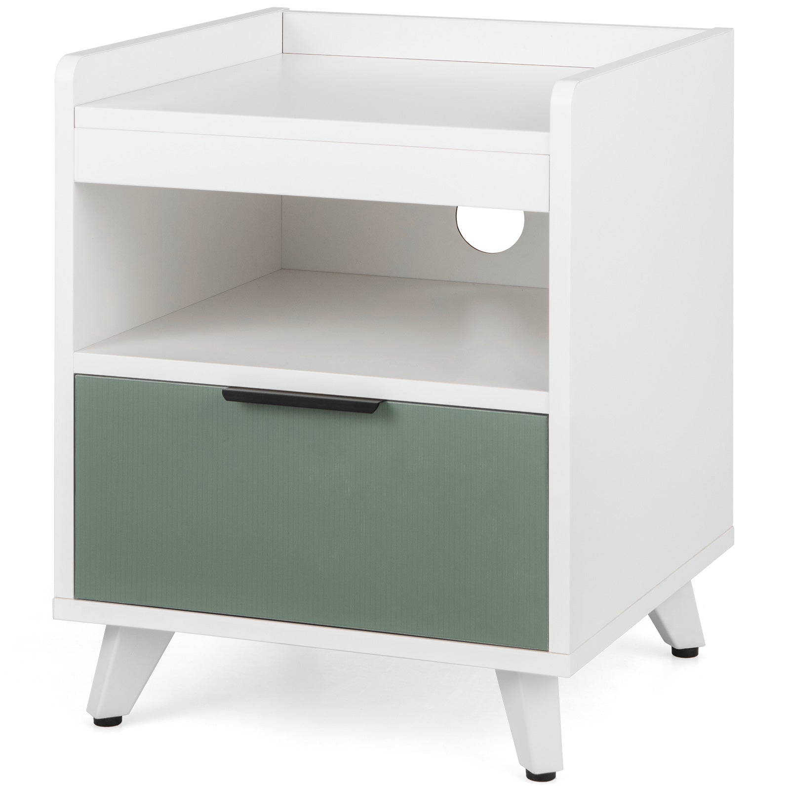 Modern Nightstand with LED Lights Sliding Drawer and Open Compartment, White Nightstands White at Gallery Canada