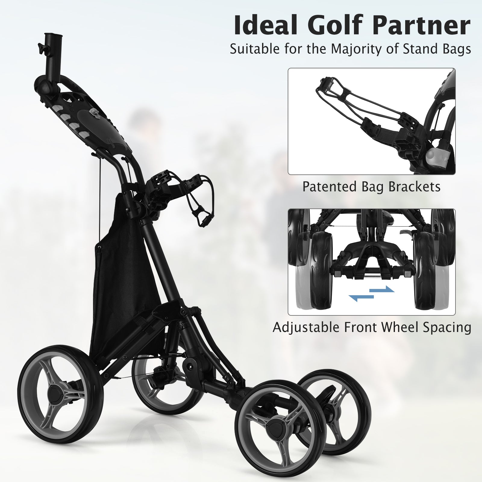 Lightweight Foldable Collapsible 4 Wheels Golf Push Cart, Gray Golf at Gallery Canada