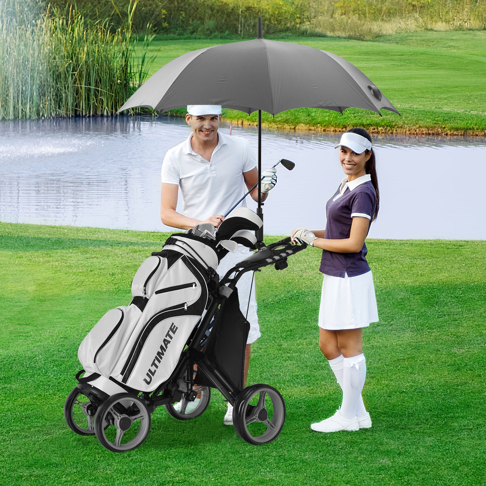 Lightweight Foldable Collapsible 4 Wheels Golf Push Cart, Gray Golf at Gallery Canada