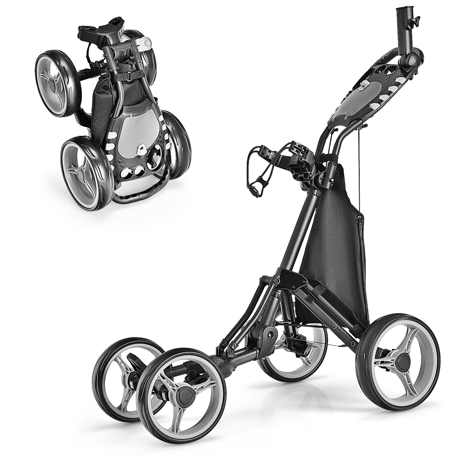 Lightweight Foldable Collapsible 4 Wheels Golf Push Cart, Gray Golf Gray at Gallery Canada