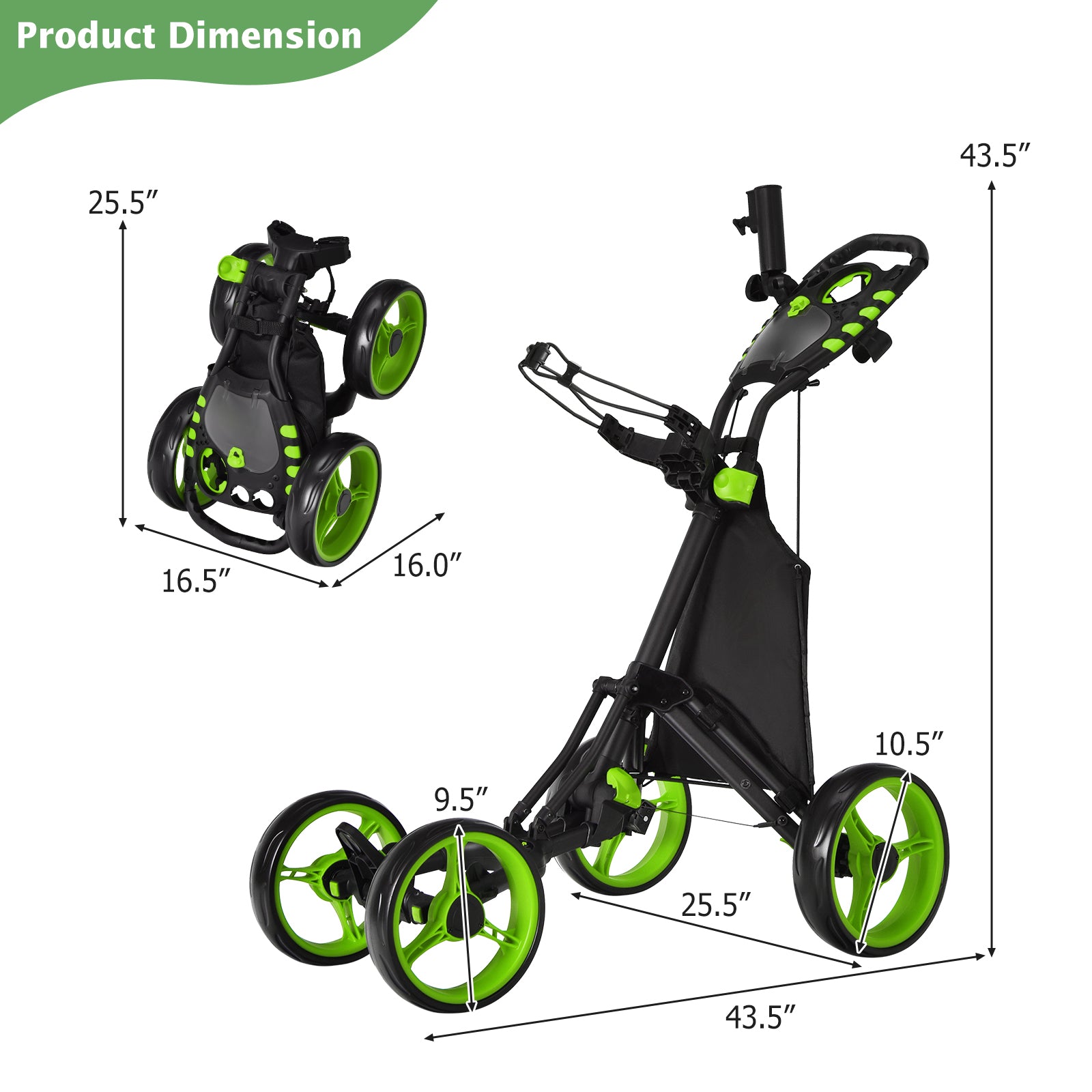 Lightweight Foldable Collapsible 4 Wheels Golf Push Cart, Green Golf at Gallery Canada