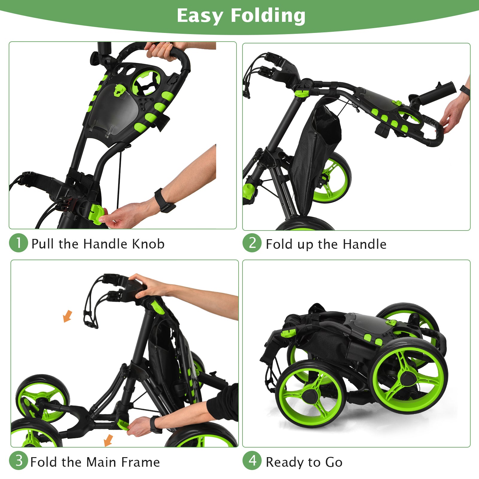Lightweight Foldable Collapsible 4 Wheels Golf Push Cart, Green Golf at Gallery Canada