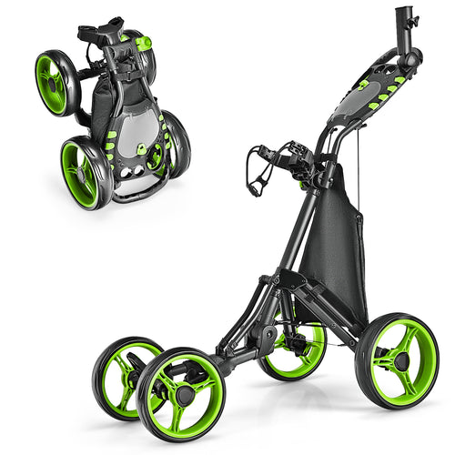 Lightweight Foldable Collapsible 4 Wheels Golf Push Cart, Green