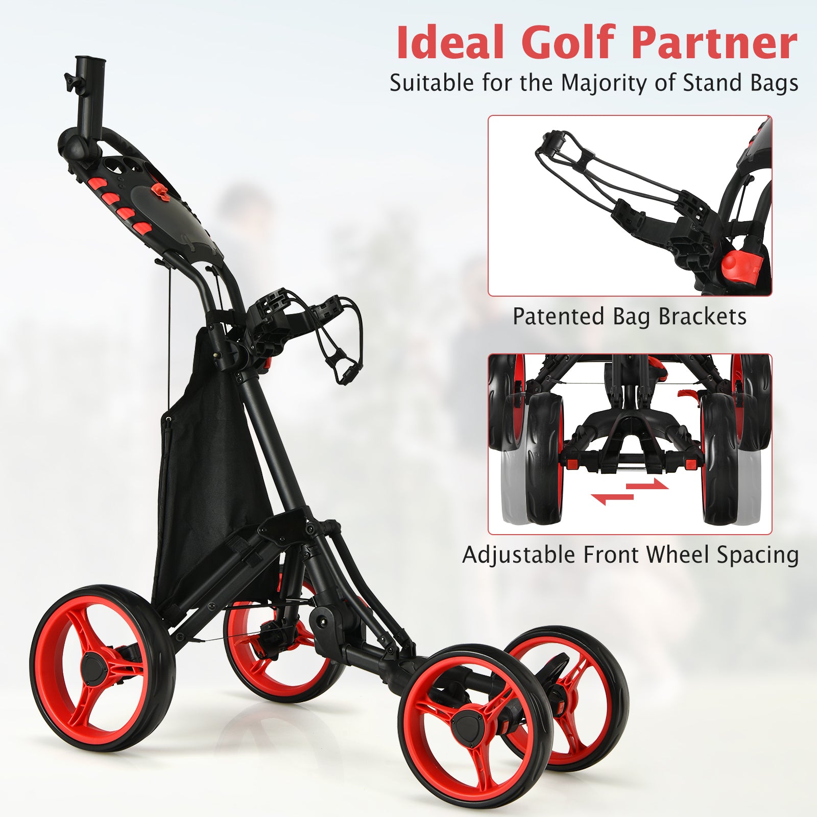 Lightweight Foldable Collapsible 4 Wheels Golf Push Cart, Red Golf at Gallery Canada
