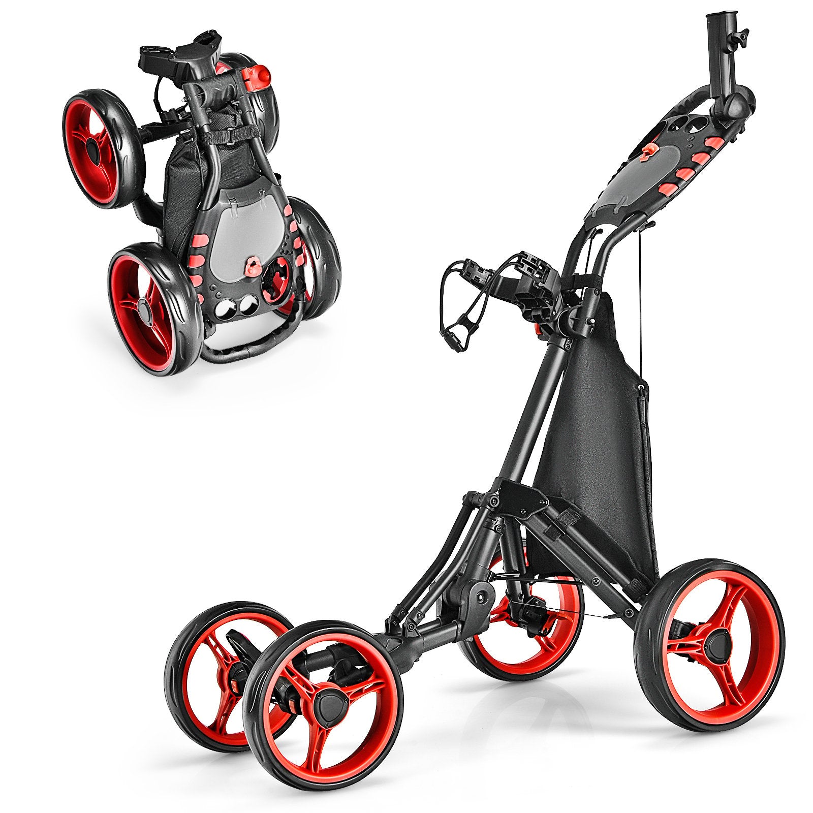 Lightweight Foldable Collapsible 4 Wheels Golf Push Cart, Red Golf Red at Gallery Canada