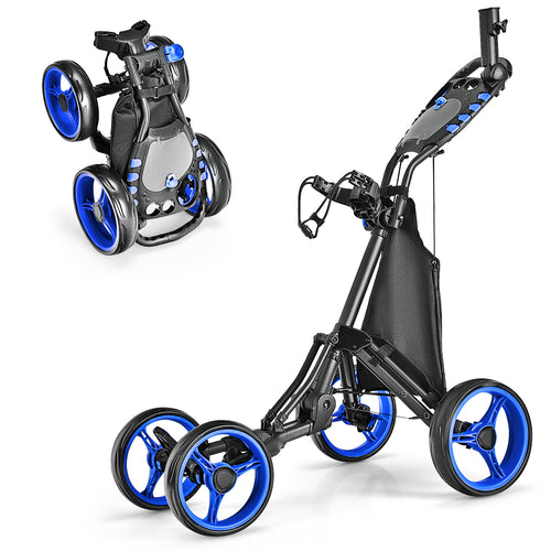 Lightweight Foldable Collapsible 4 Wheels Golf Push Cart, Blue