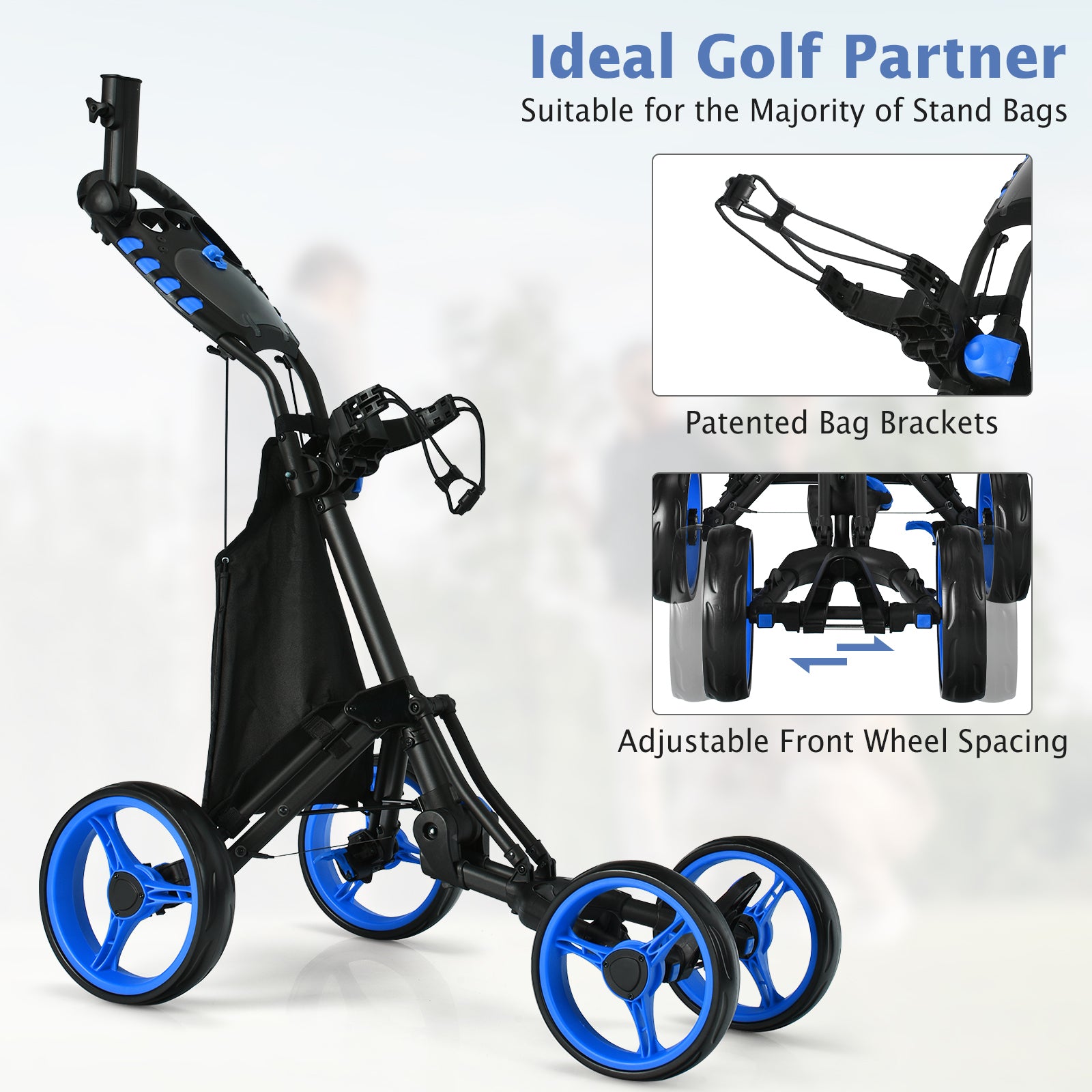 Lightweight Foldable Collapsible 4 Wheels Golf Push Cart, Blue Golf at Gallery Canada