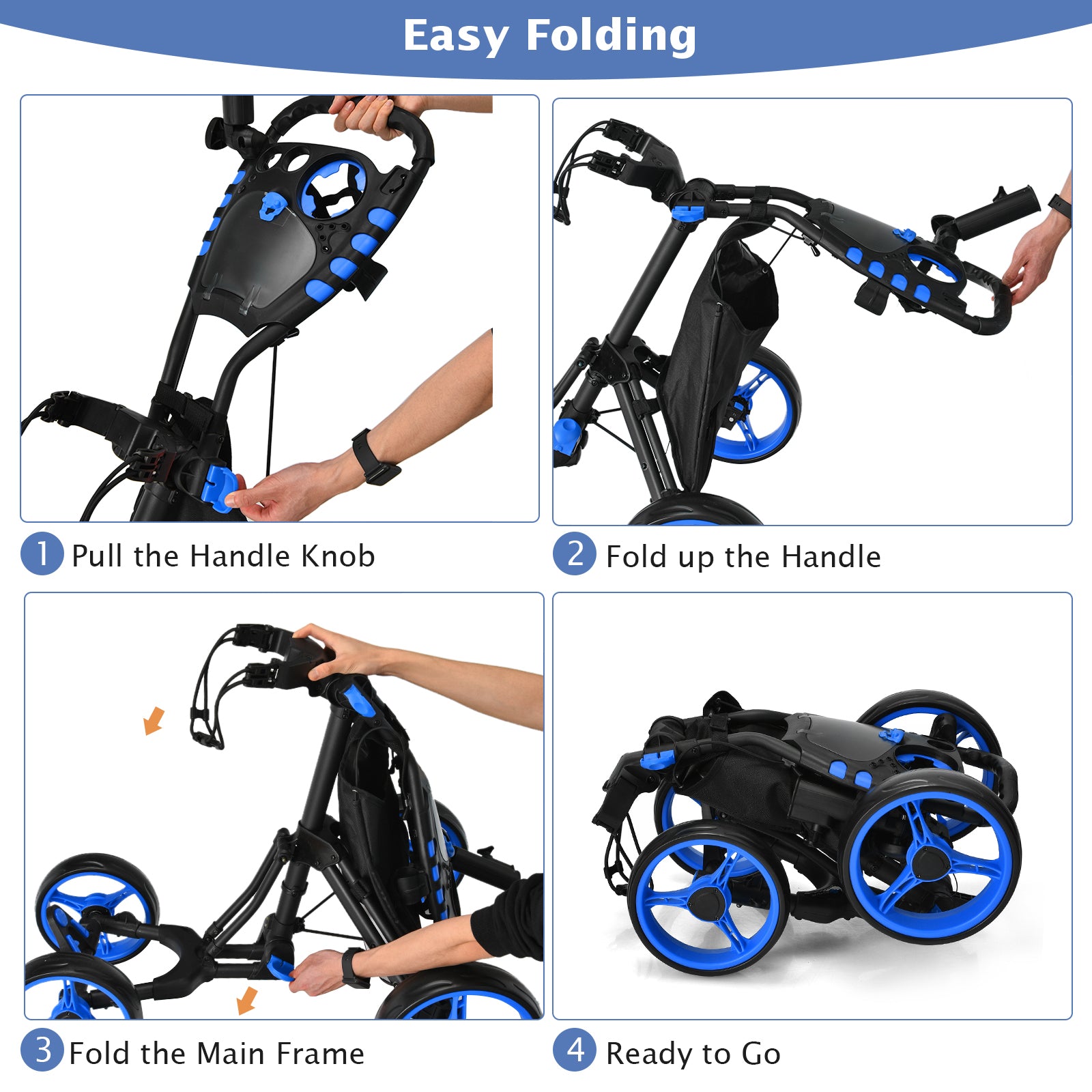 Lightweight Foldable Collapsible 4 Wheels Golf Push Cart, Blue Golf at Gallery Canada