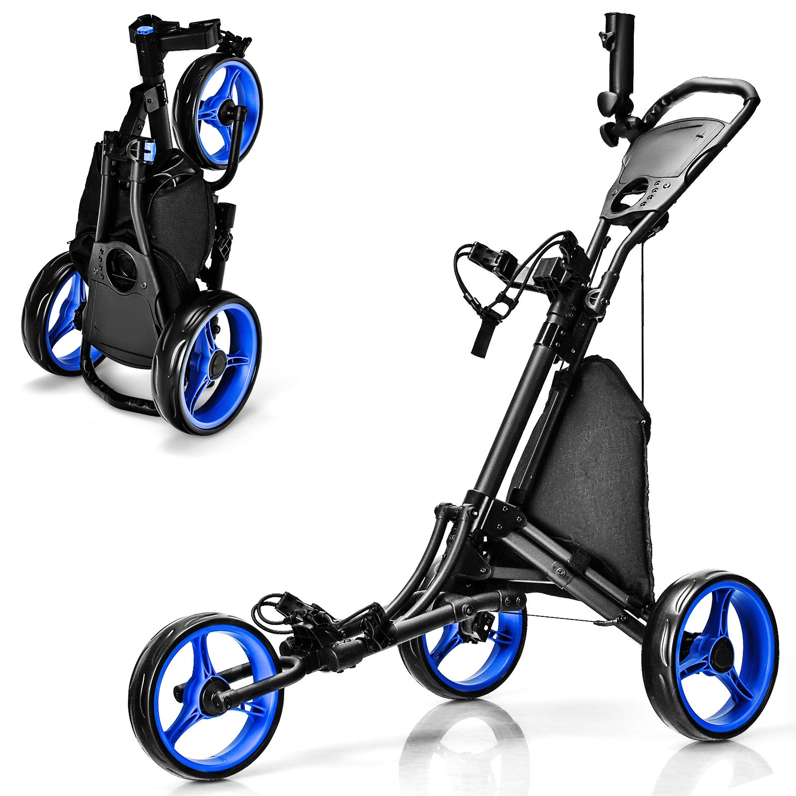 Folding 3 Wheels Golf Push Cart with Bag Scoreboard Adjustable Handle, Blue Golf at Gallery Canada