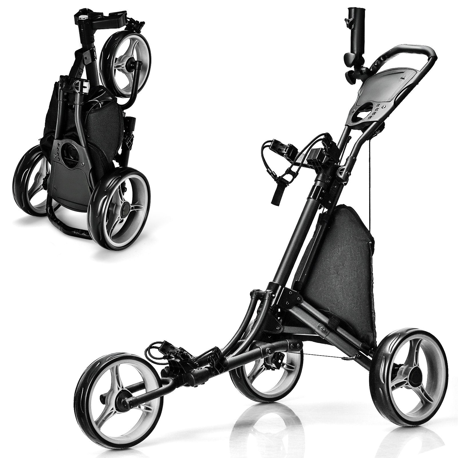 Folding 3 Wheels Golf Push Cart with Bag Scoreboard Adjustable Handle, Gray Golf Gray at Gallery Canada