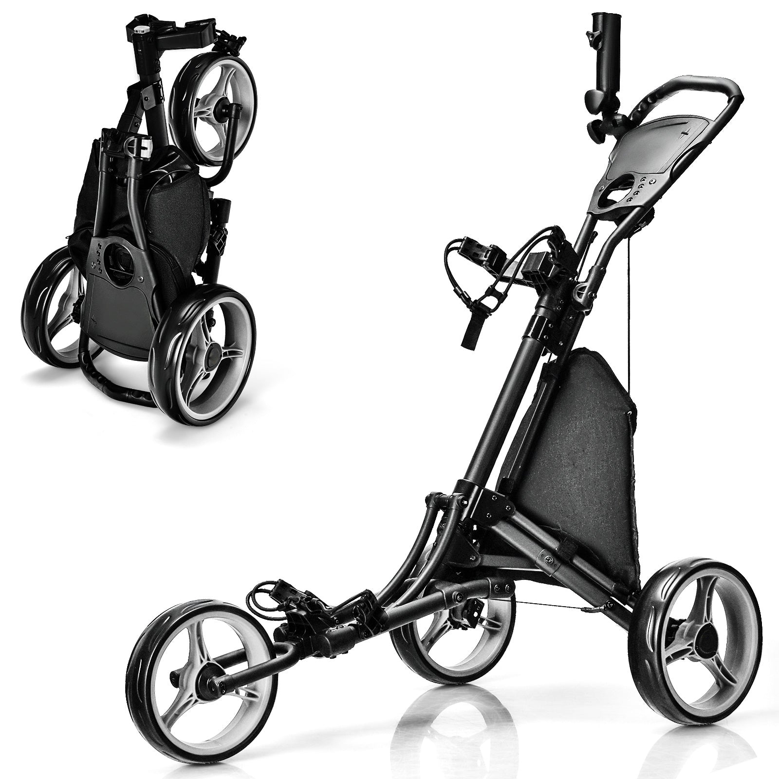 Folding 3 Wheels Golf Push Cart with Bag Scoreboard Adjustable Handle, Gray Golf at Gallery Canada