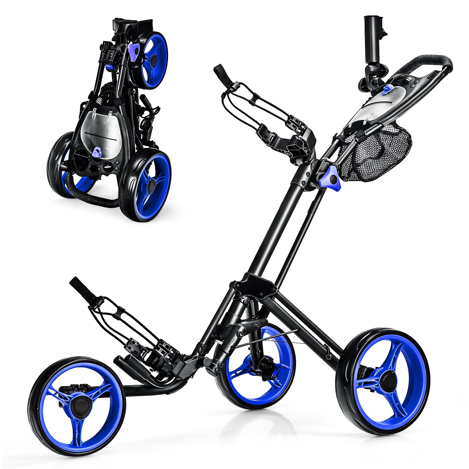 Folding 3 Wheels Golf Push Cart with Brake Scoreboard Adjustable Handle, Blue Golf Blue at Gallery Canada