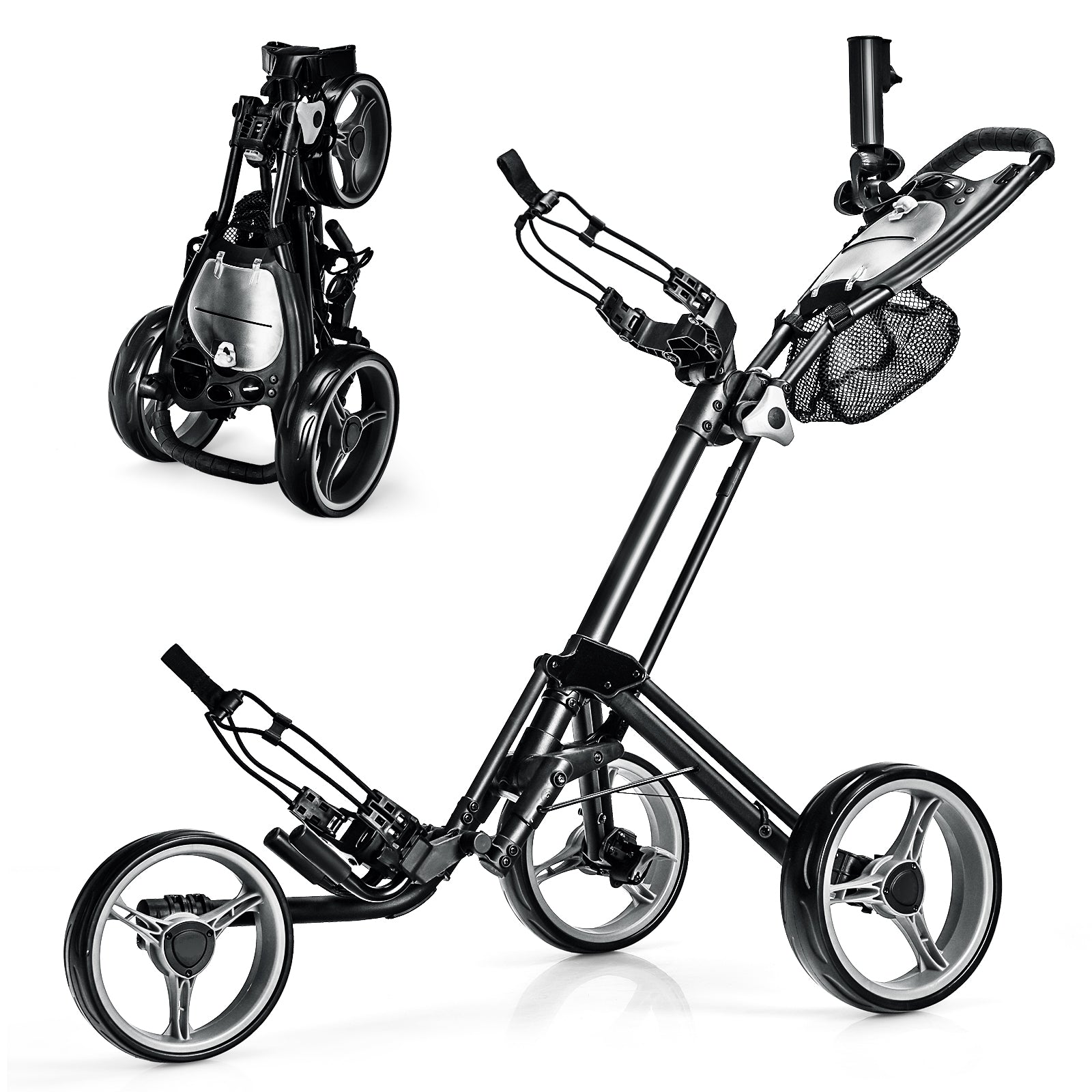 Folding 3 Wheels Golf Push Cart with Brake Scoreboard Adjustable Handle, Gray Golf at Gallery Canada
