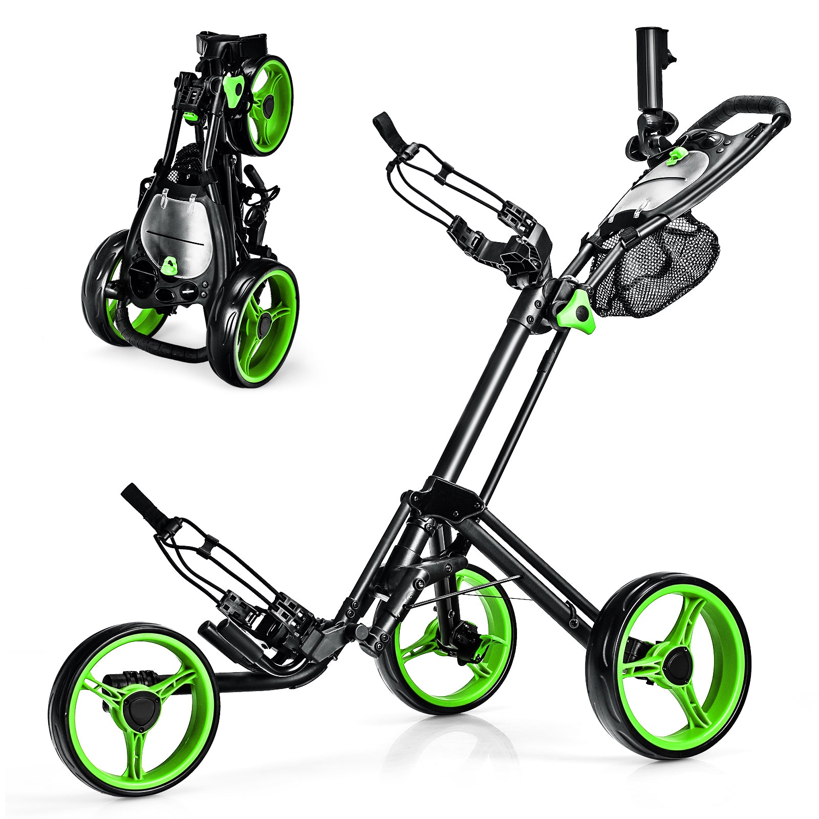 Folding 3 Wheels Golf Push Cart with Brake Scoreboard Adjustable Handle, Green Golf at Gallery Canada