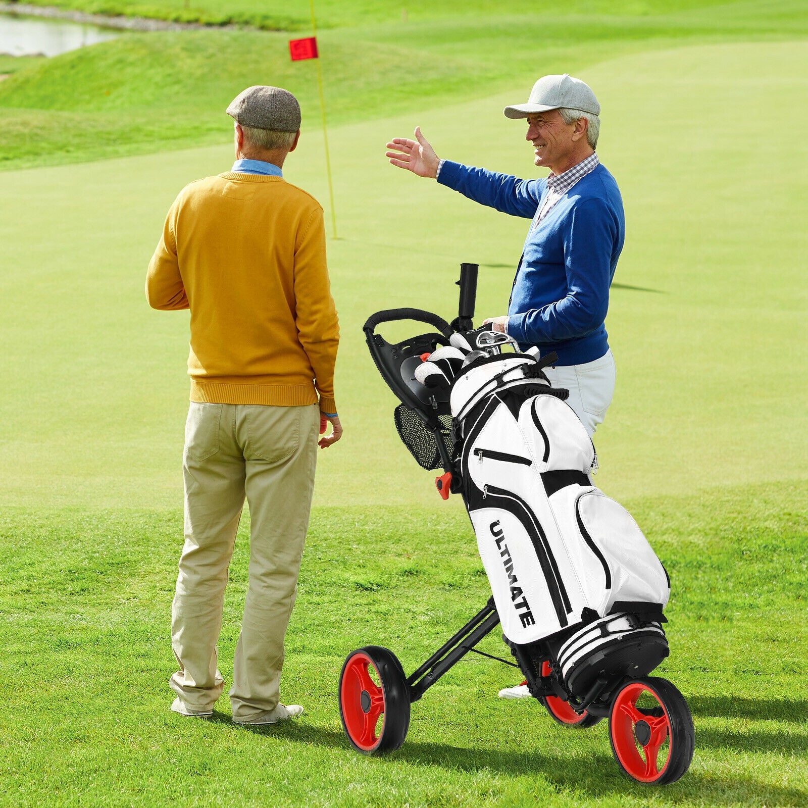 Folding 3 Wheels Golf Push Cart with Brake Scoreboard Adjustable Handle, Red Golf at Gallery Canada
