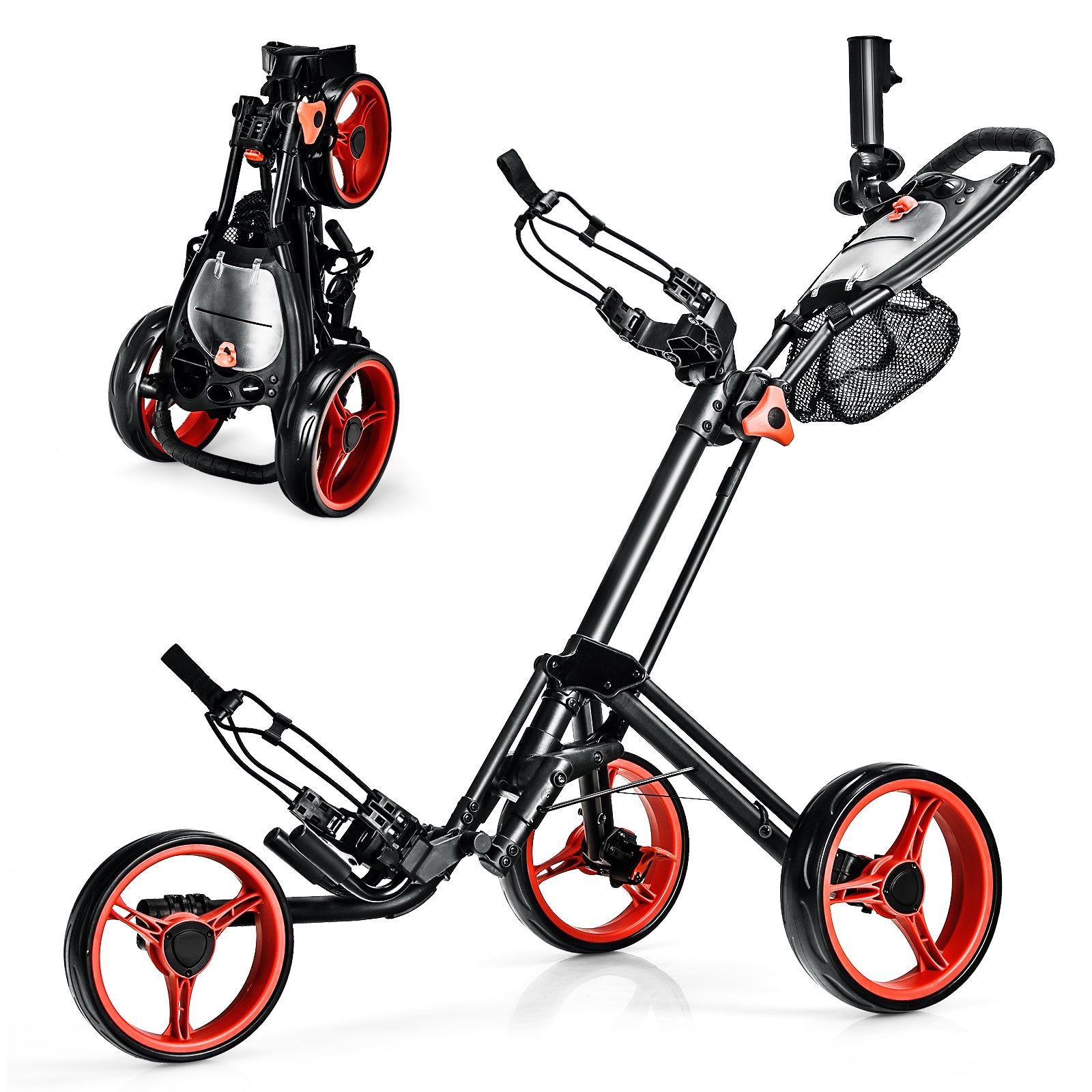 Folding 3 Wheels Golf Push Cart with Brake Scoreboard Adjustable Handle, Red Golf at Gallery Canada