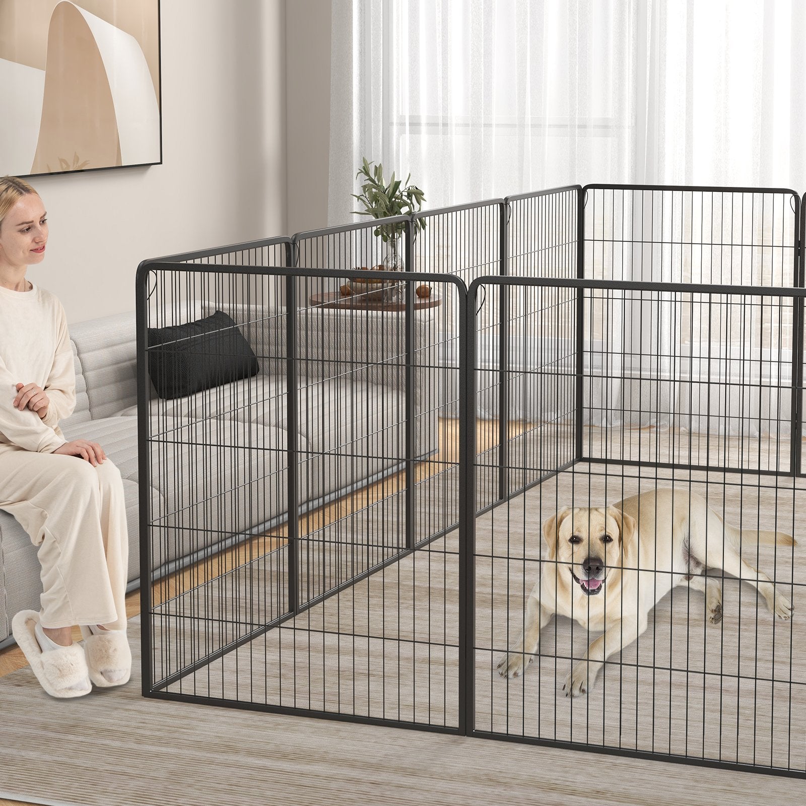 16 Panel 24/32/40 Inches Height Dog Playpen with Lock and Large Door-40 inches Pet Gate   at Gallery Canada