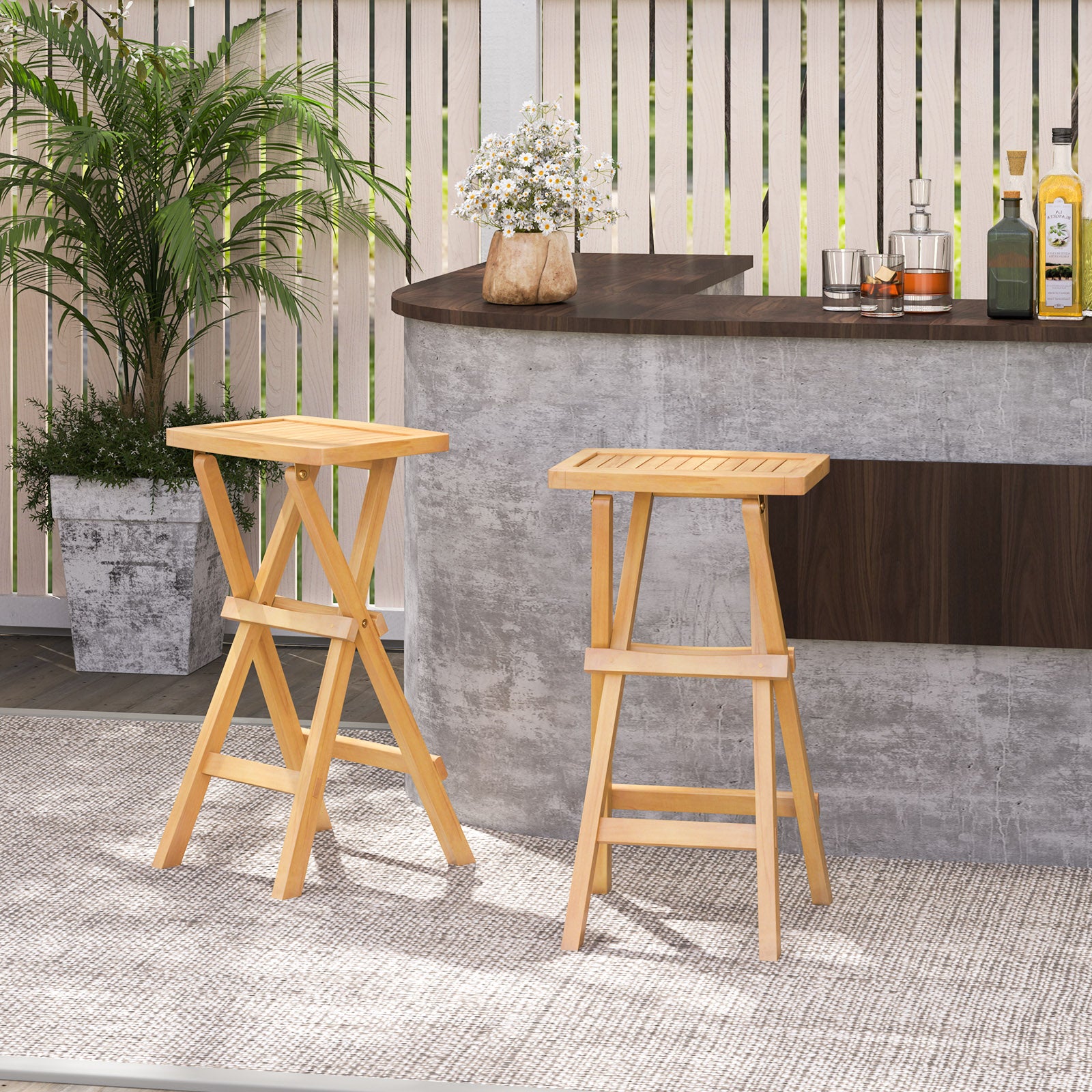 Set of 2 No Assembly Outdoor Bar Stools with Countered Seat, Natural Bar Stools   at Gallery Canada