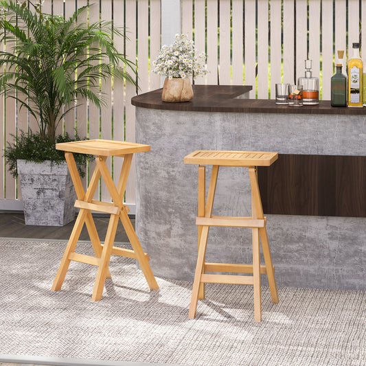 Set of 2 No Assembly Outdoor Bar Stools with Countered Seat, Natural Bar Stools Natural  at Gallery Canada