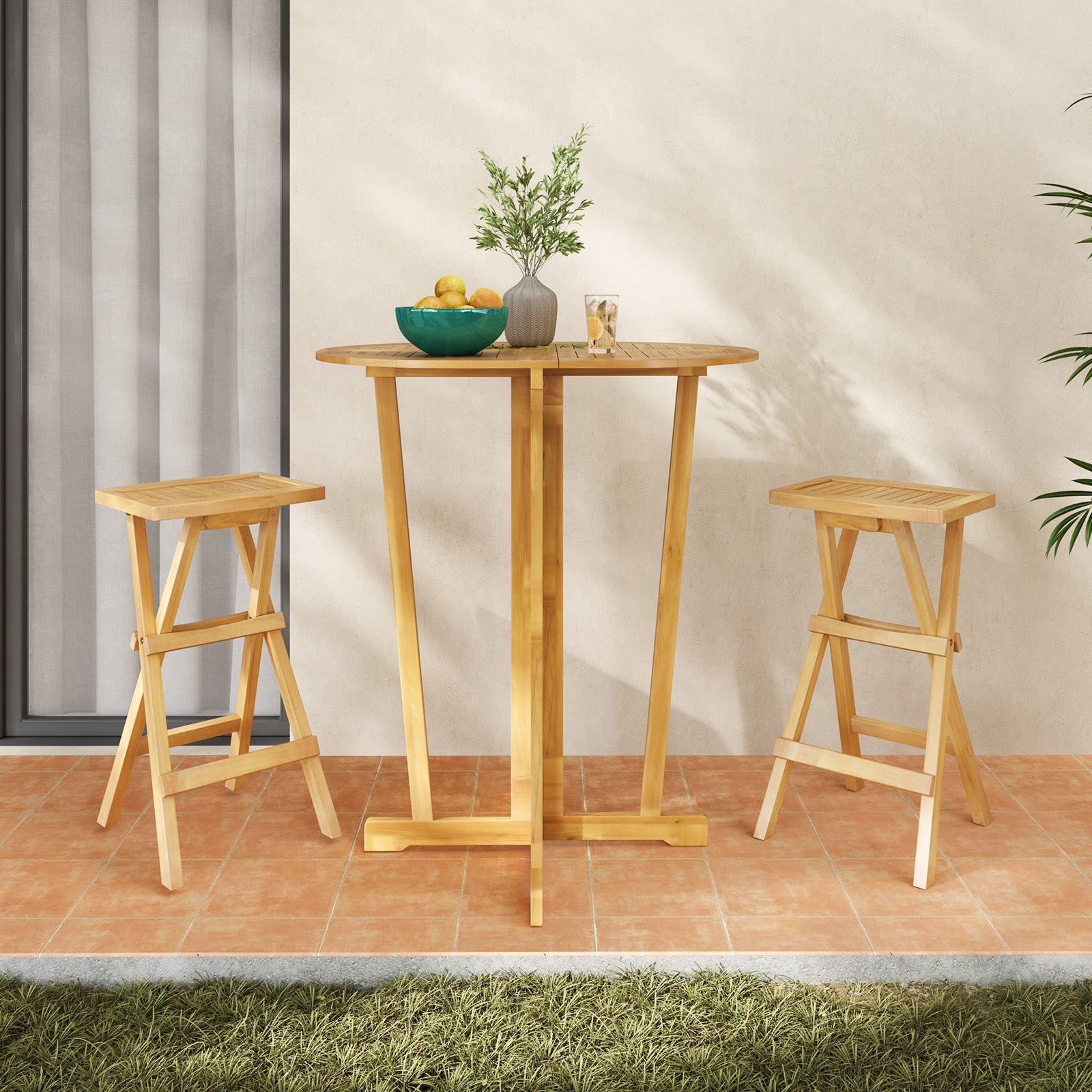 Set of 2 No Assembly Outdoor Bar Stools with Countered Seat, Natural Bar Stools   at Gallery Canada