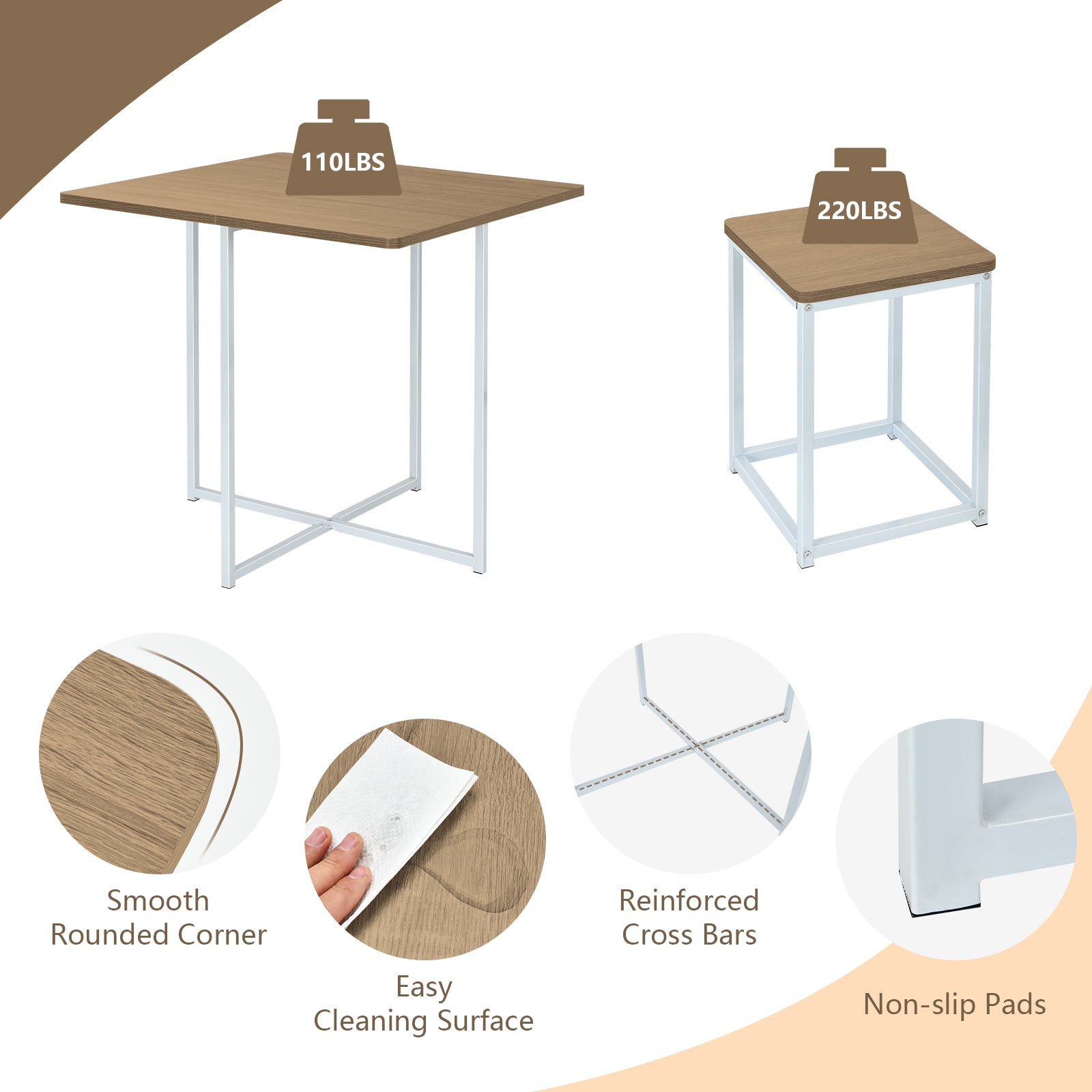 5 Pieces Metal Frame Dining Set with Compact Dining Table and 4 Stools, Natural Dining Room Sets at Gallery Canada