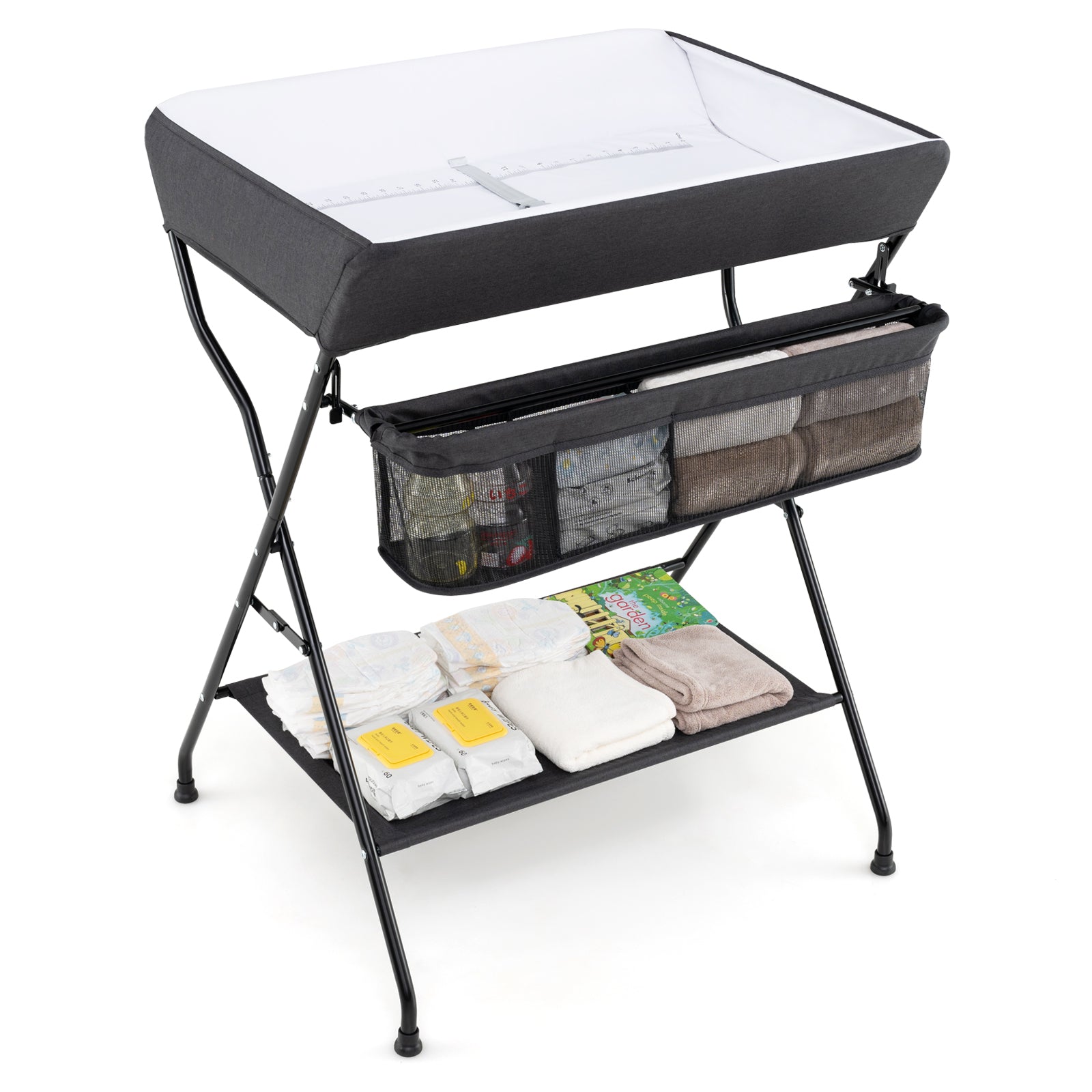 Baby Storage Folding Diaper Changing Table, Black Changing Tables at Gallery Canada