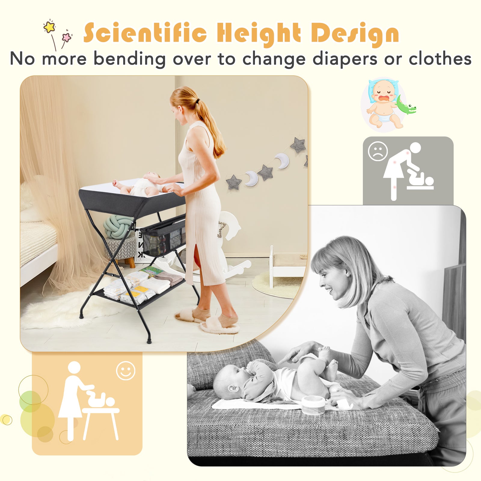 Baby Storage Folding Diaper Changing Table, Black Changing Tables at Gallery Canada
