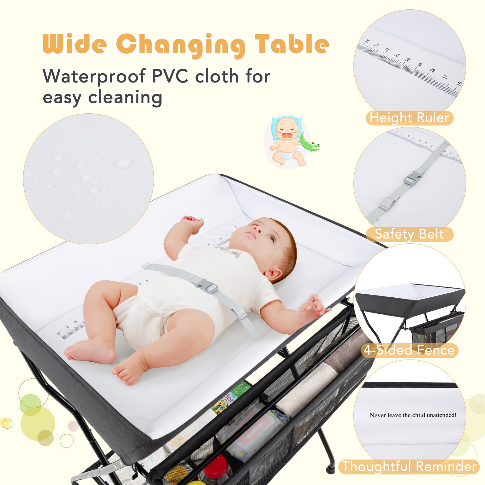 Baby Storage Folding Diaper Changing Table, Black Changing Tables at Gallery Canada