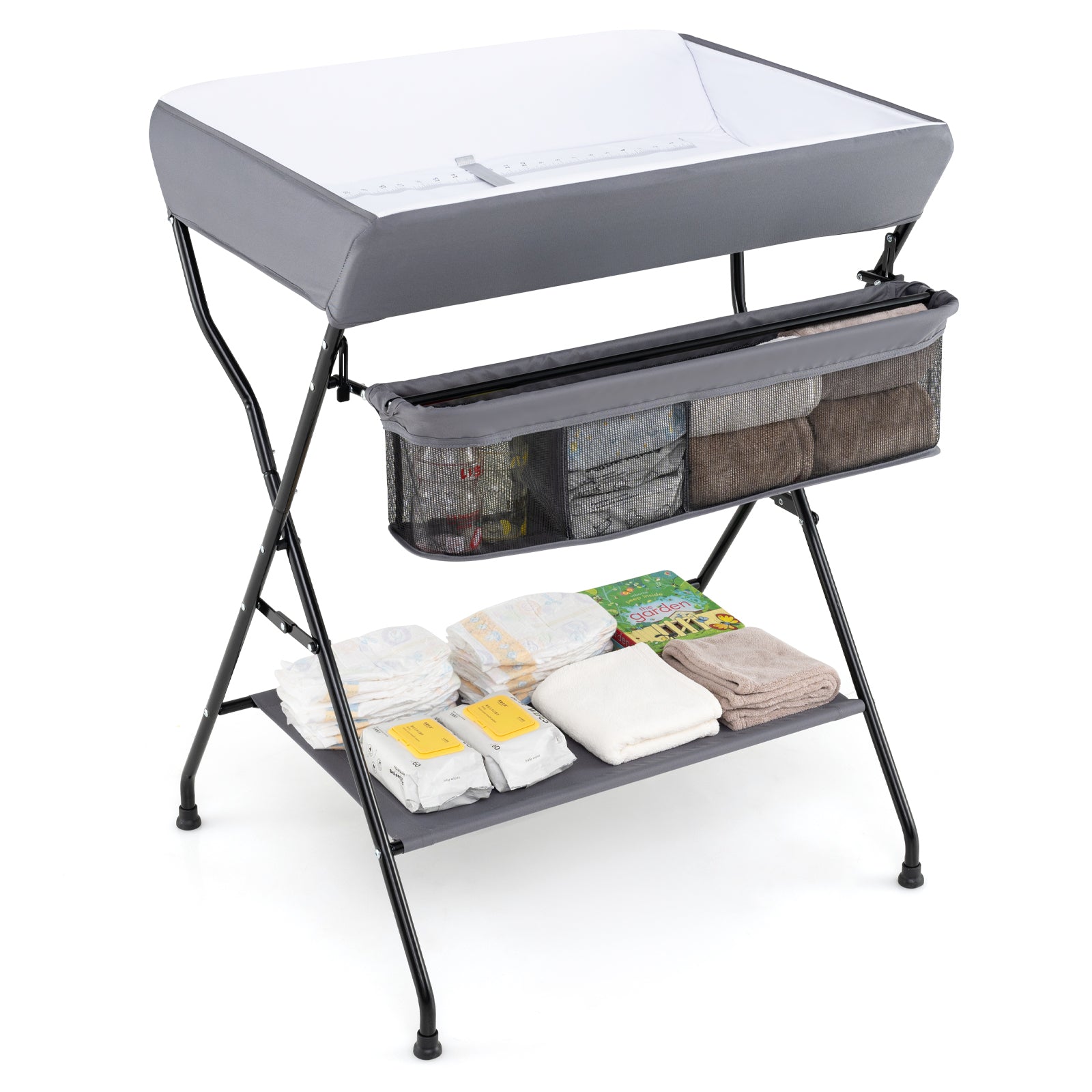 Baby Storage Folding Diaper Changing Table, Gray Changing Tables at Gallery Canada