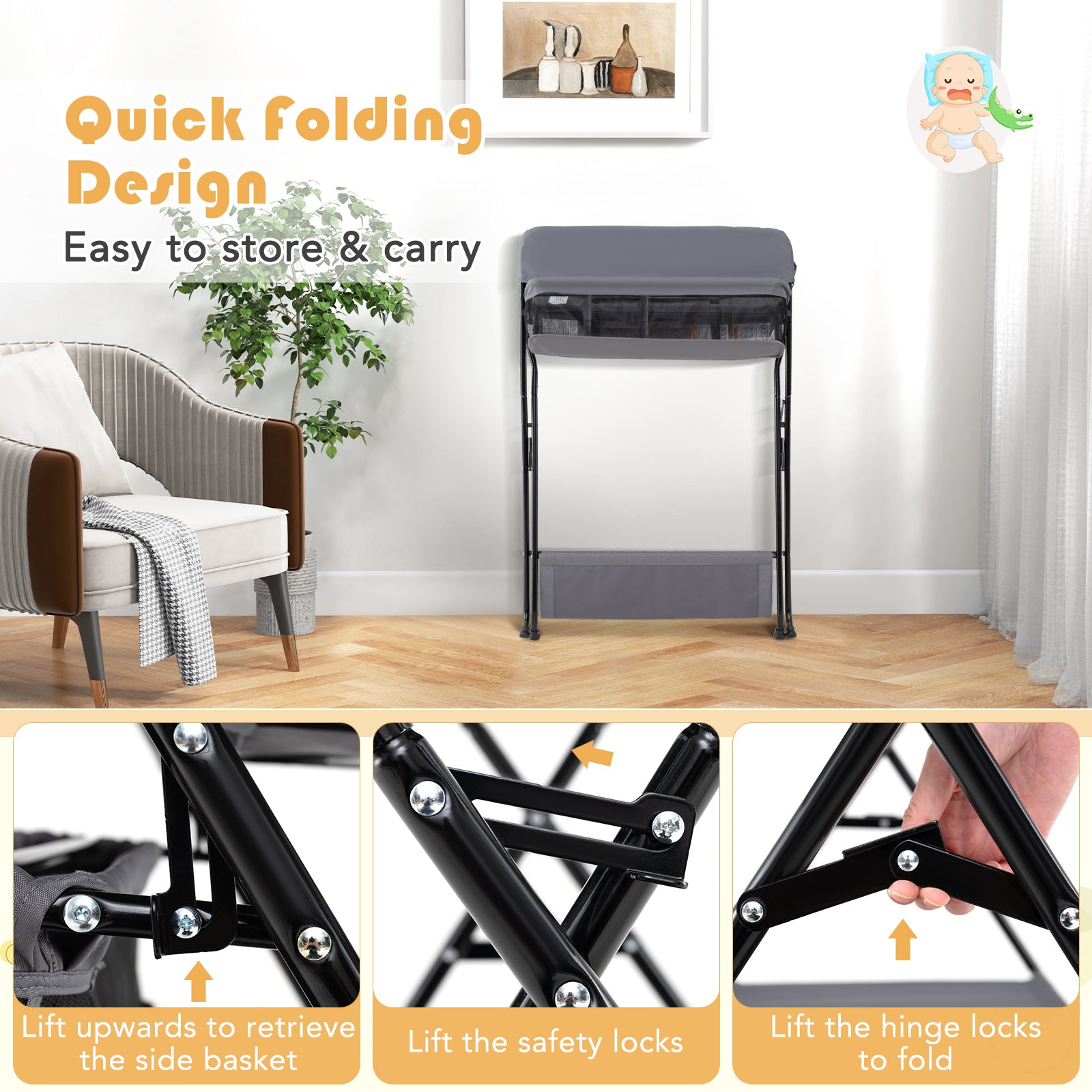 Baby Storage Folding Diaper Changing Table, Gray Changing Tables at Gallery Canada