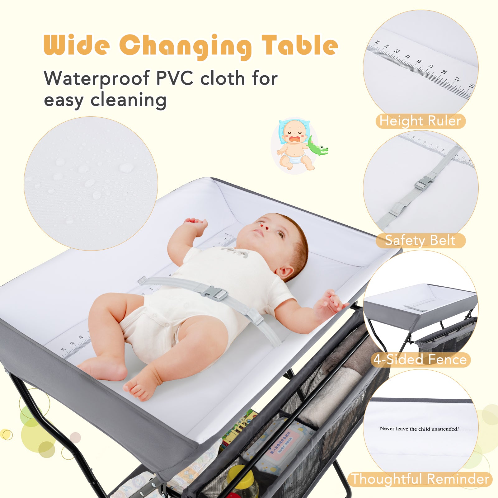 Baby Storage Folding Diaper Changing Table, Gray Changing Tables at Gallery Canada
