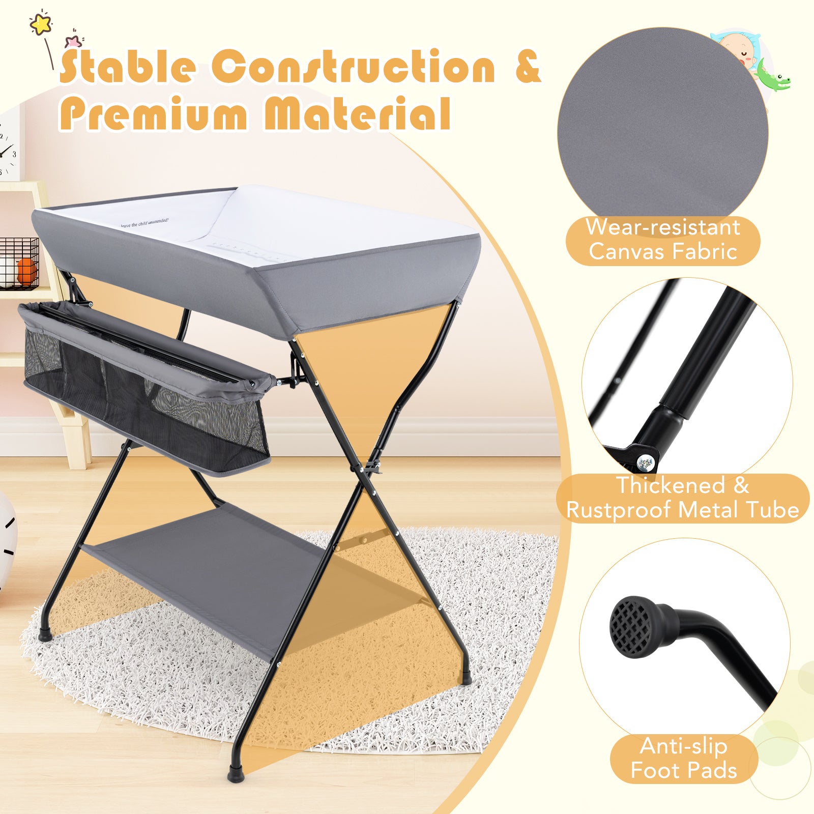 Baby Storage Folding Diaper Changing Table, Gray Changing Tables at Gallery Canada