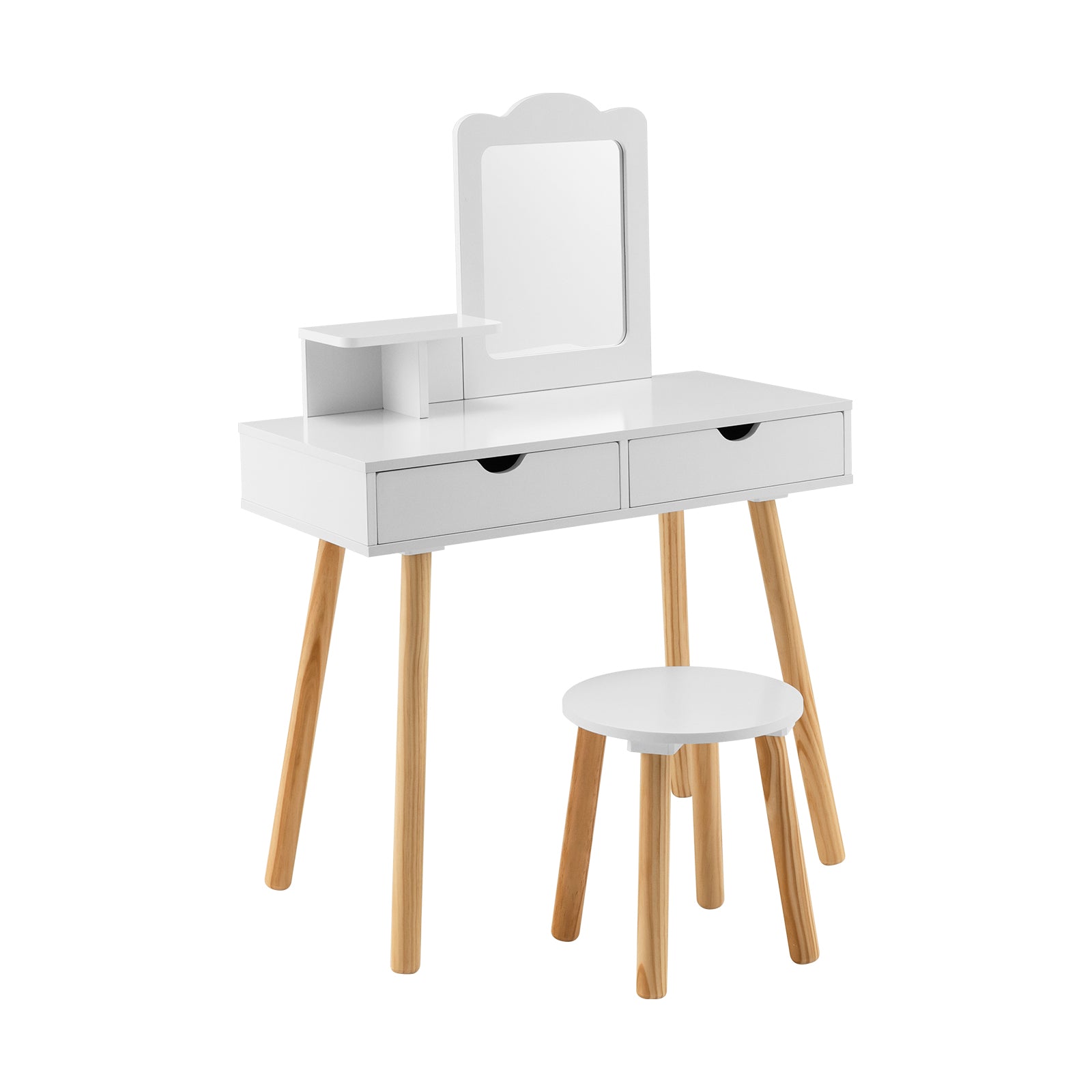 Kid Vanity Table Chair Set with Mirror and 2 Large Storage Drawers, White Kids Vanities at Gallery Canada