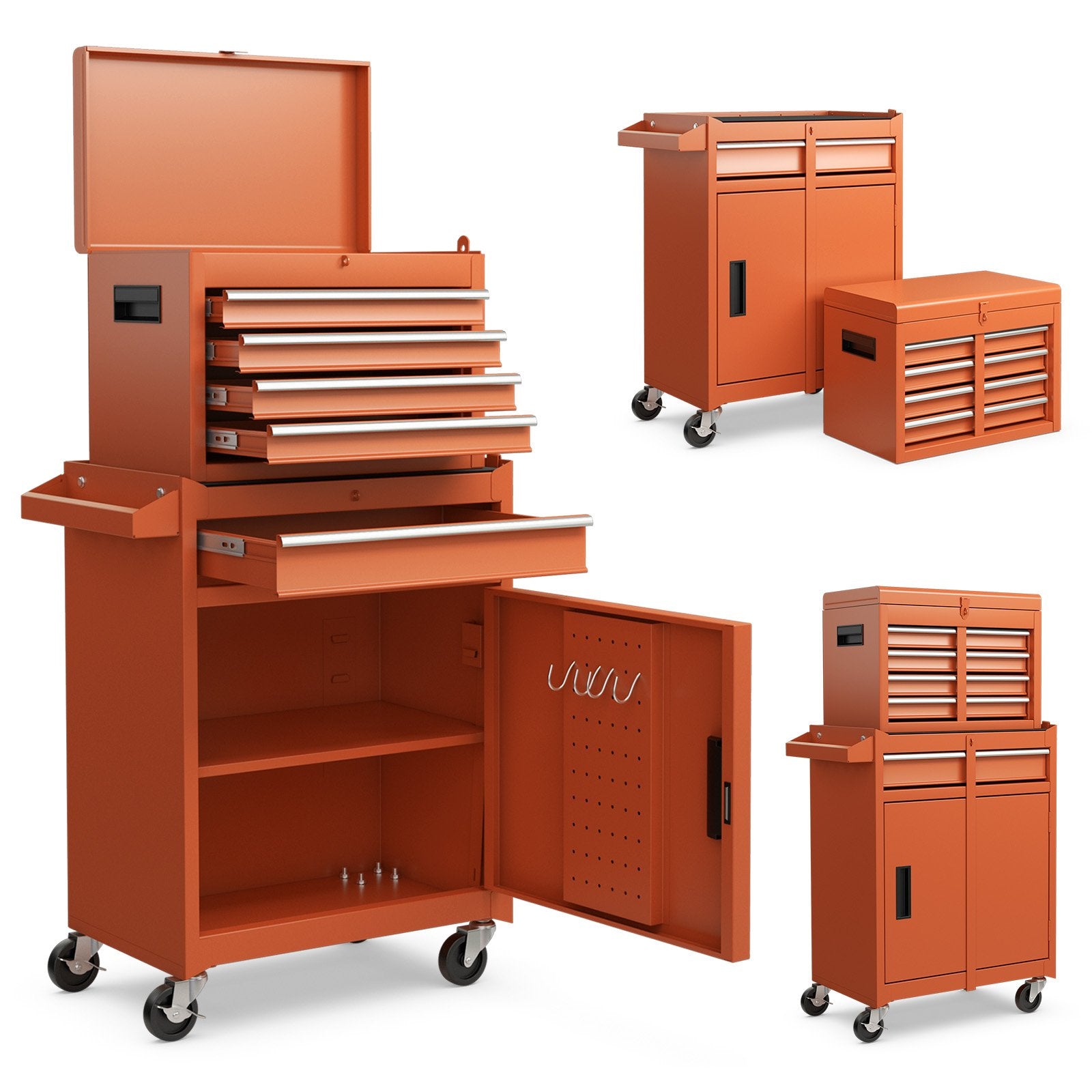 2-in-1 Rolling Tool Chest with 5 Sliding Lockable Drawers, Orange Garages Orange at Gallery Canada