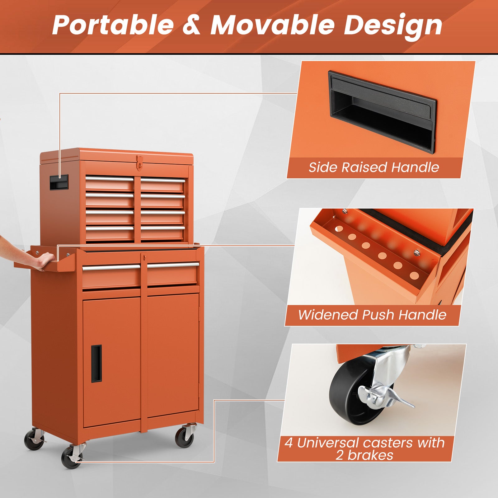 2-in-1 Rolling Tool Chest with 5 Sliding Lockable Drawers, Orange Garages at Gallery Canada