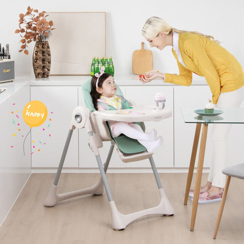 Baby Folding High Chair Dining Chair with Adjustable Height and Footrest, Green