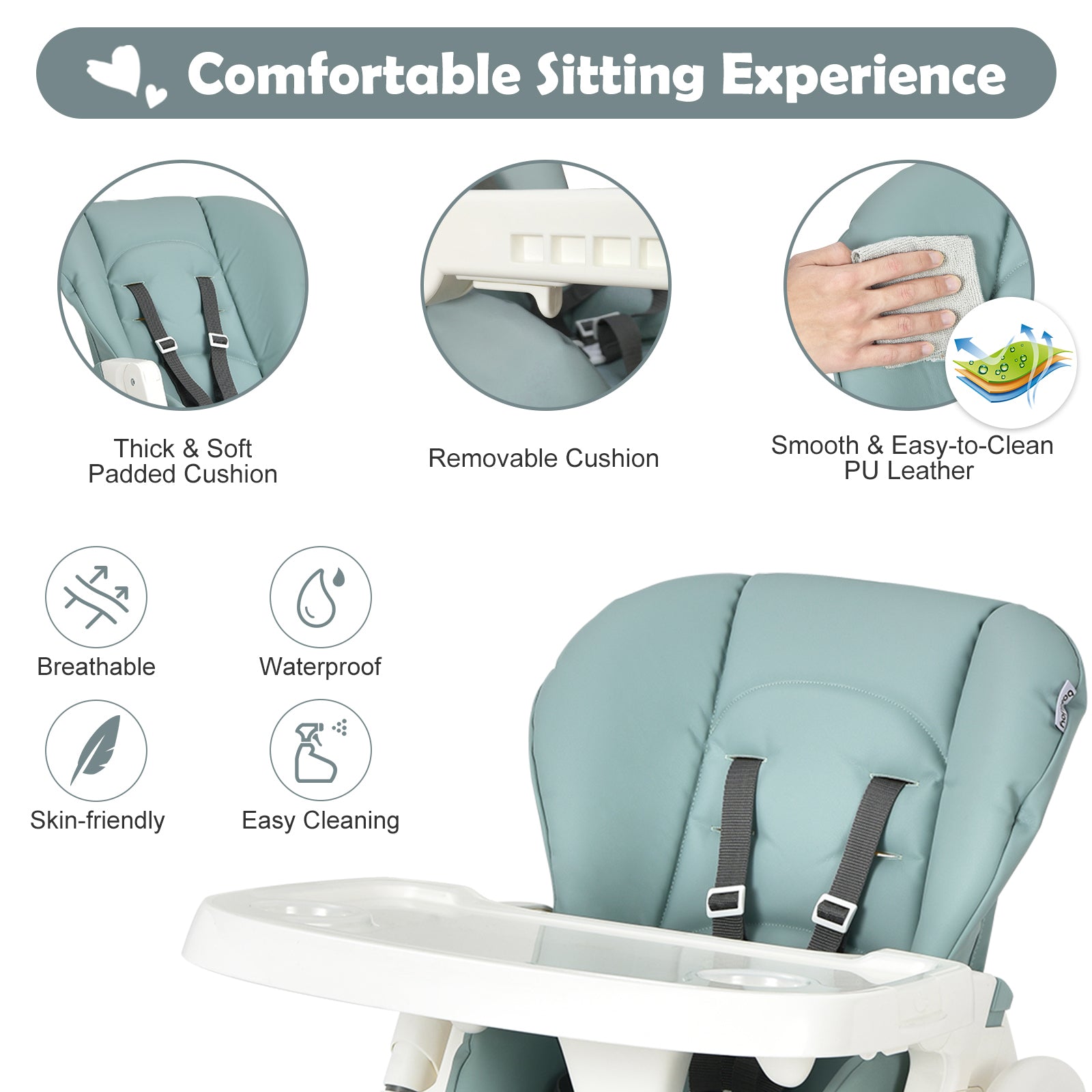 Foldable Baby High Chair with Double Removable Trays and Book Holder, Green High Chairs at Gallery Canada