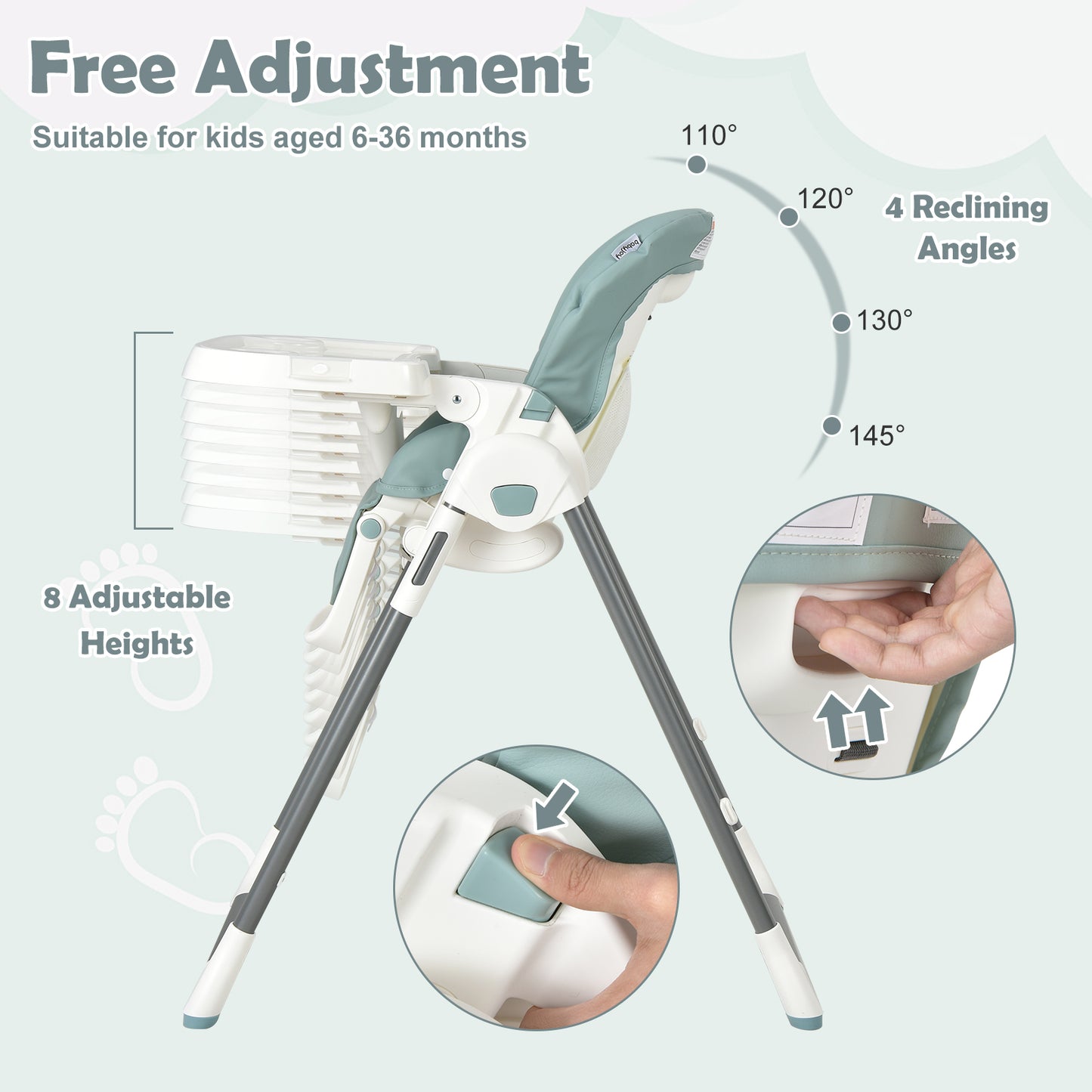 Foldable Baby High Chair with Double Removable Trays and Book Holder, Green High Chairs at Gallery Canada