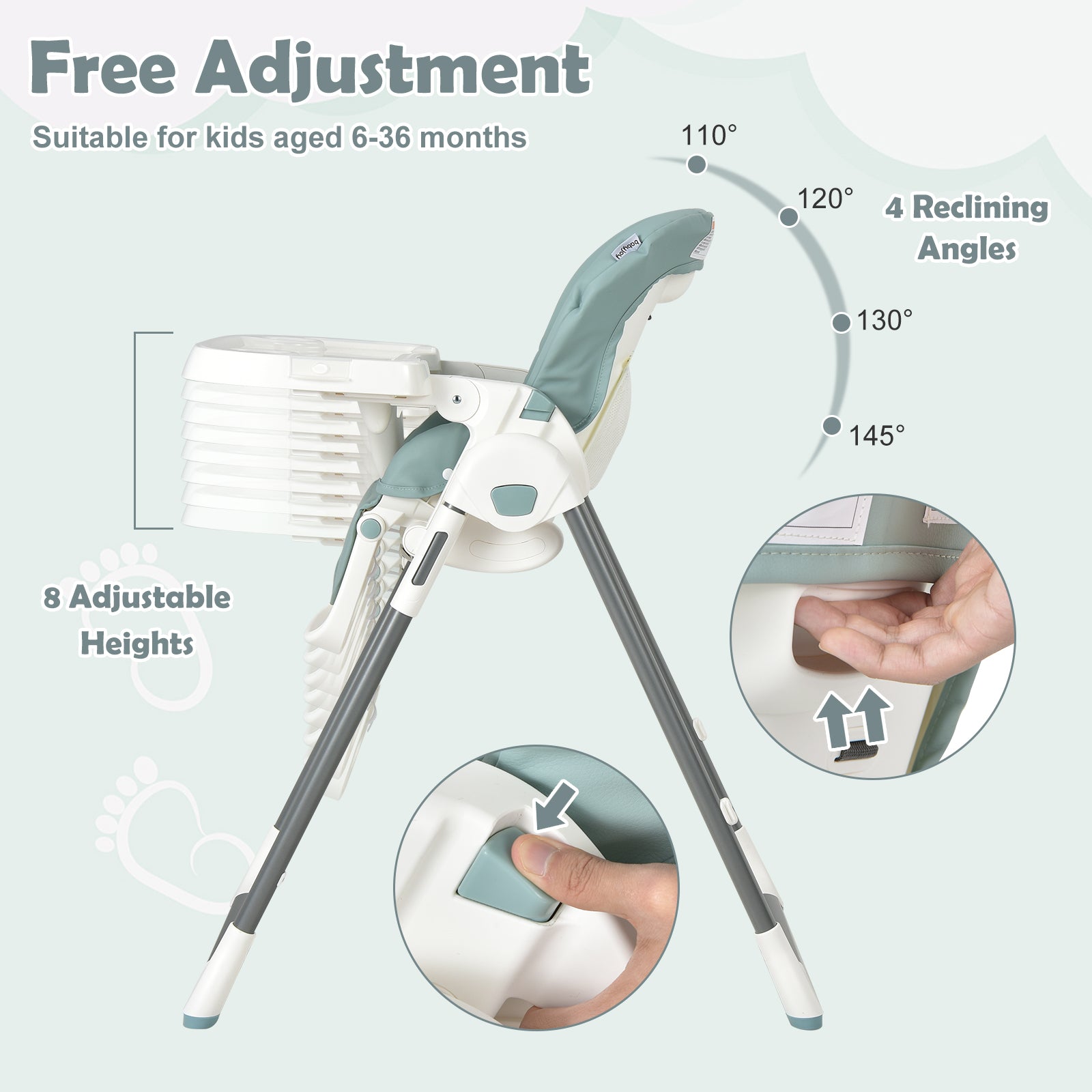 Foldable Baby High Chair with Double Removable Trays and Book Holder, Green High Chairs at Gallery Canada