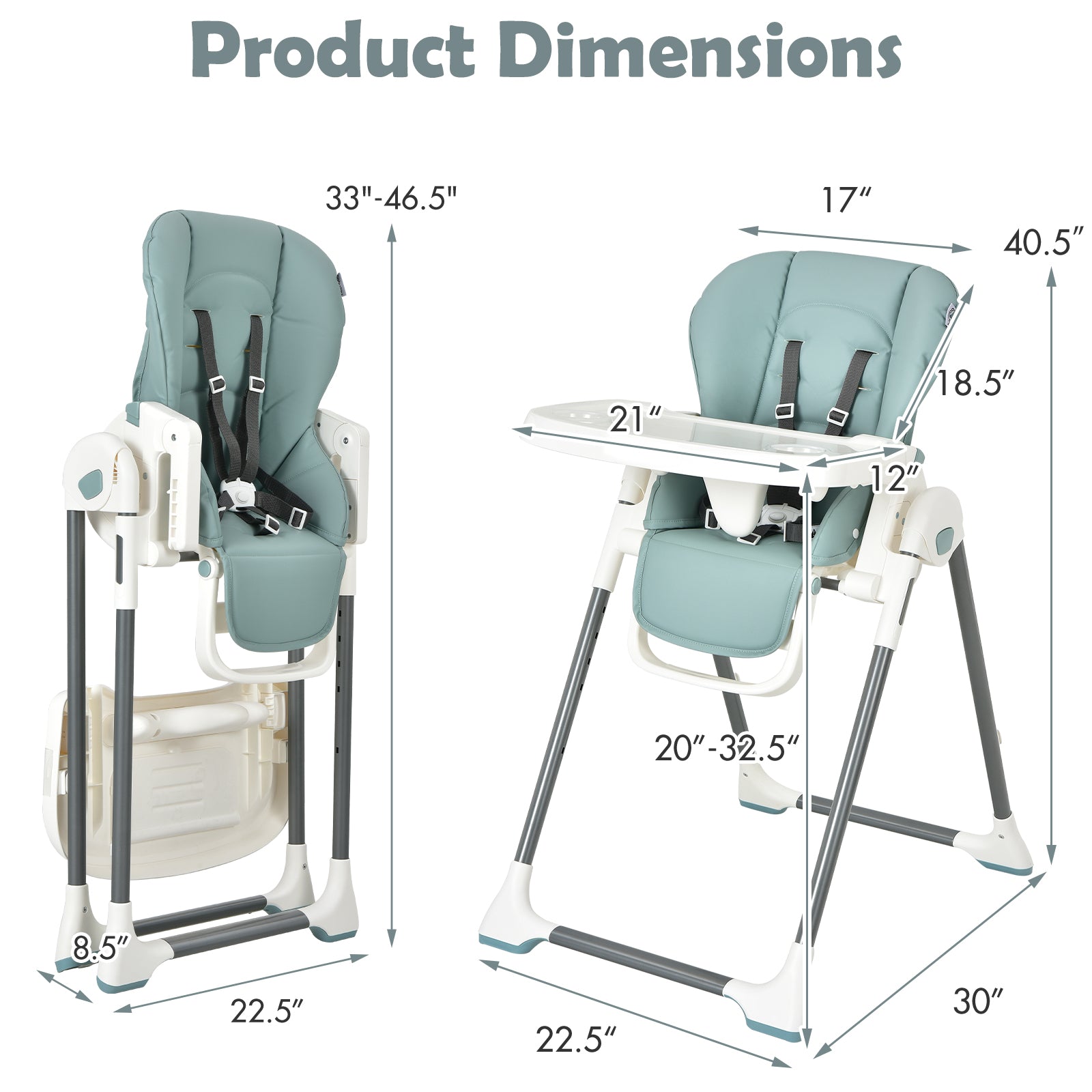 Foldable Baby High Chair with Double Removable Trays and Book Holder, Green High Chairs at Gallery Canada