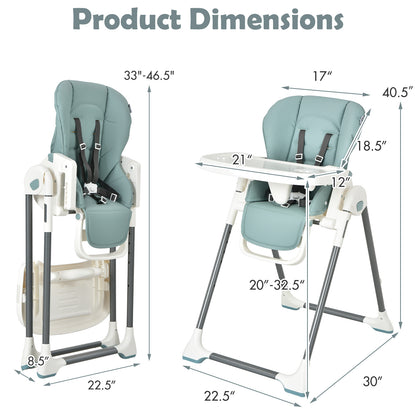 Foldable Baby High Chair with Double Removable Trays and Book Holder, Green High Chairs at Gallery Canada